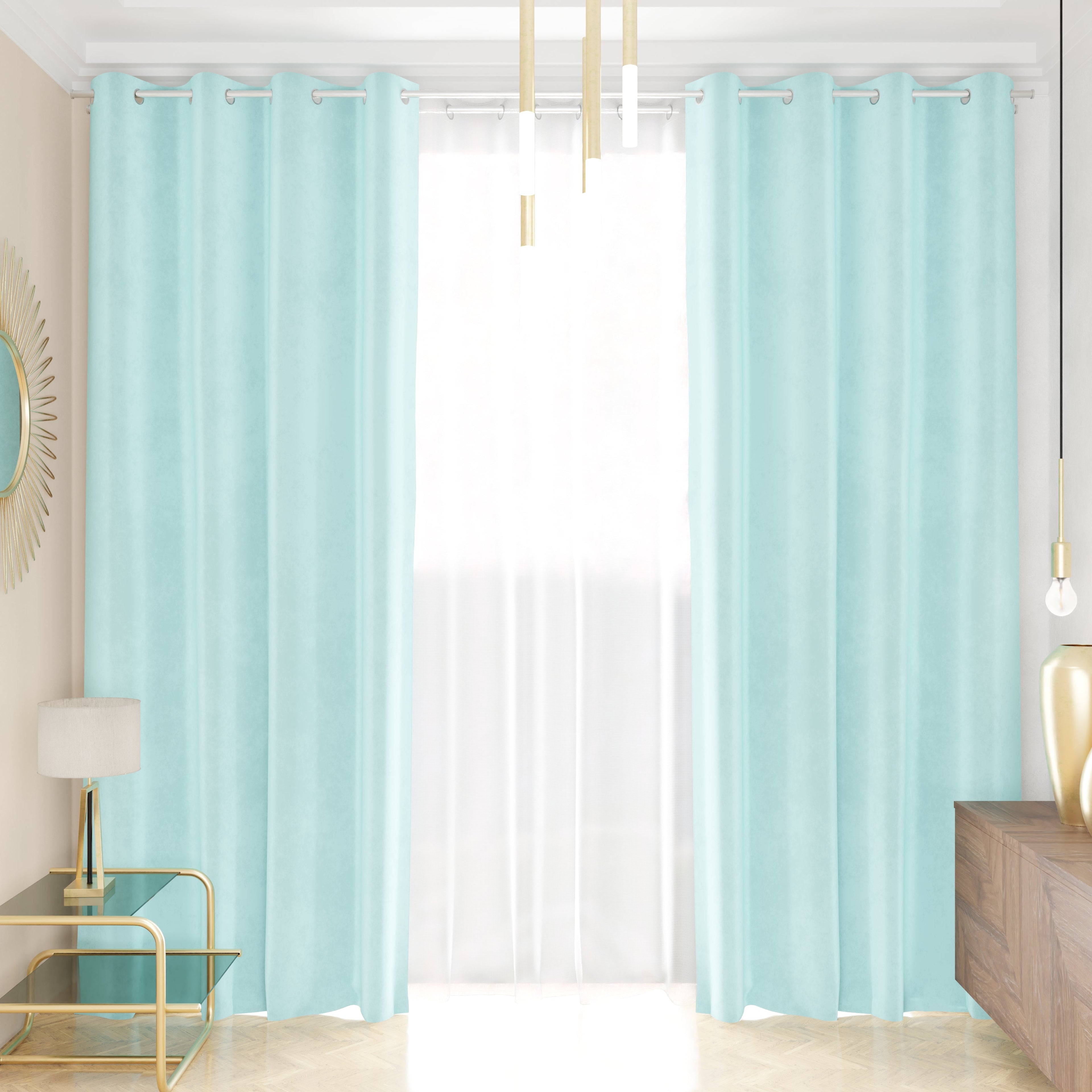 Tenda a Pannello in Velluto per Interni con Anelli, 140x280 cm, Celeste