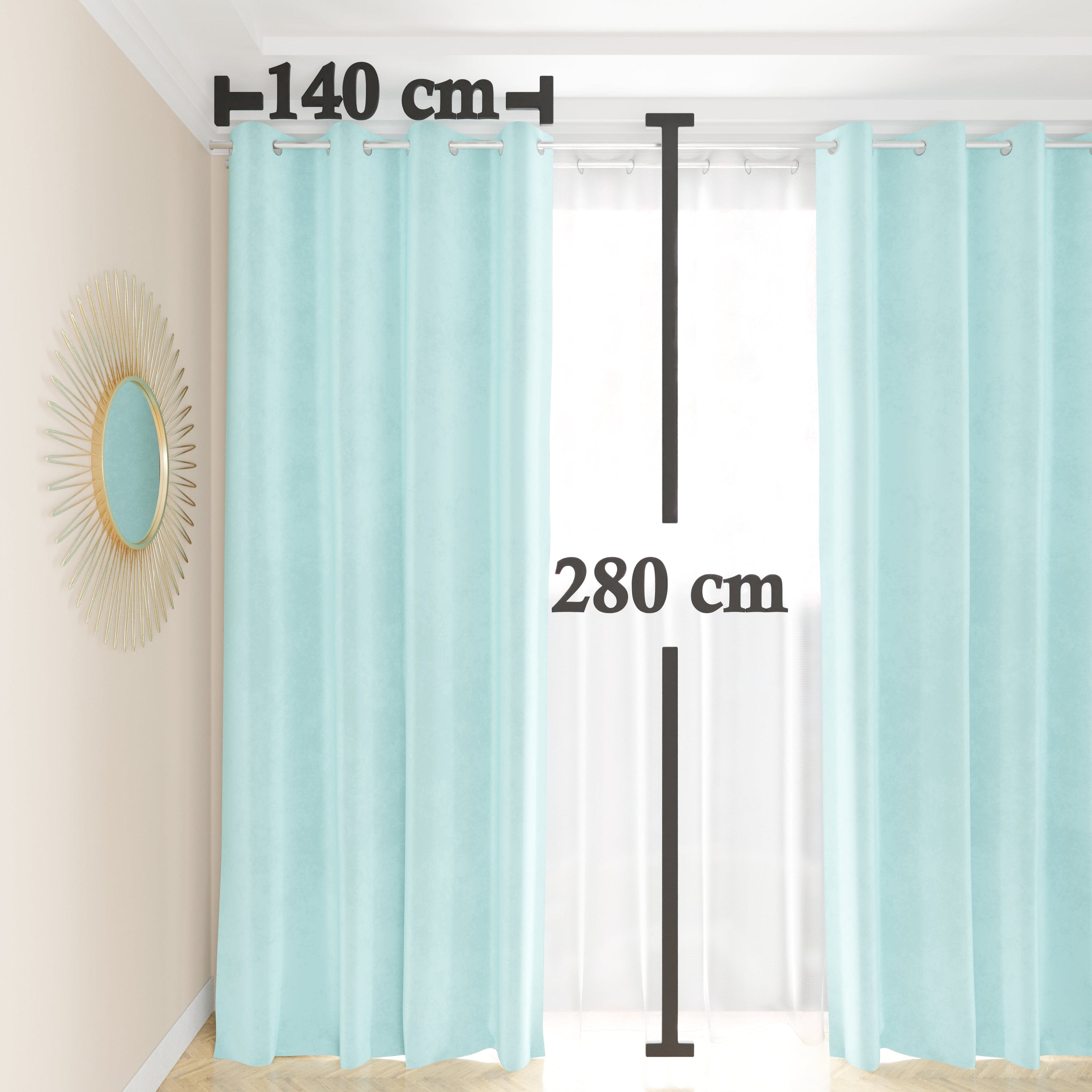 Tenda a Pannello in Velluto per Interni con Anelli, 140x280 cm, Celeste