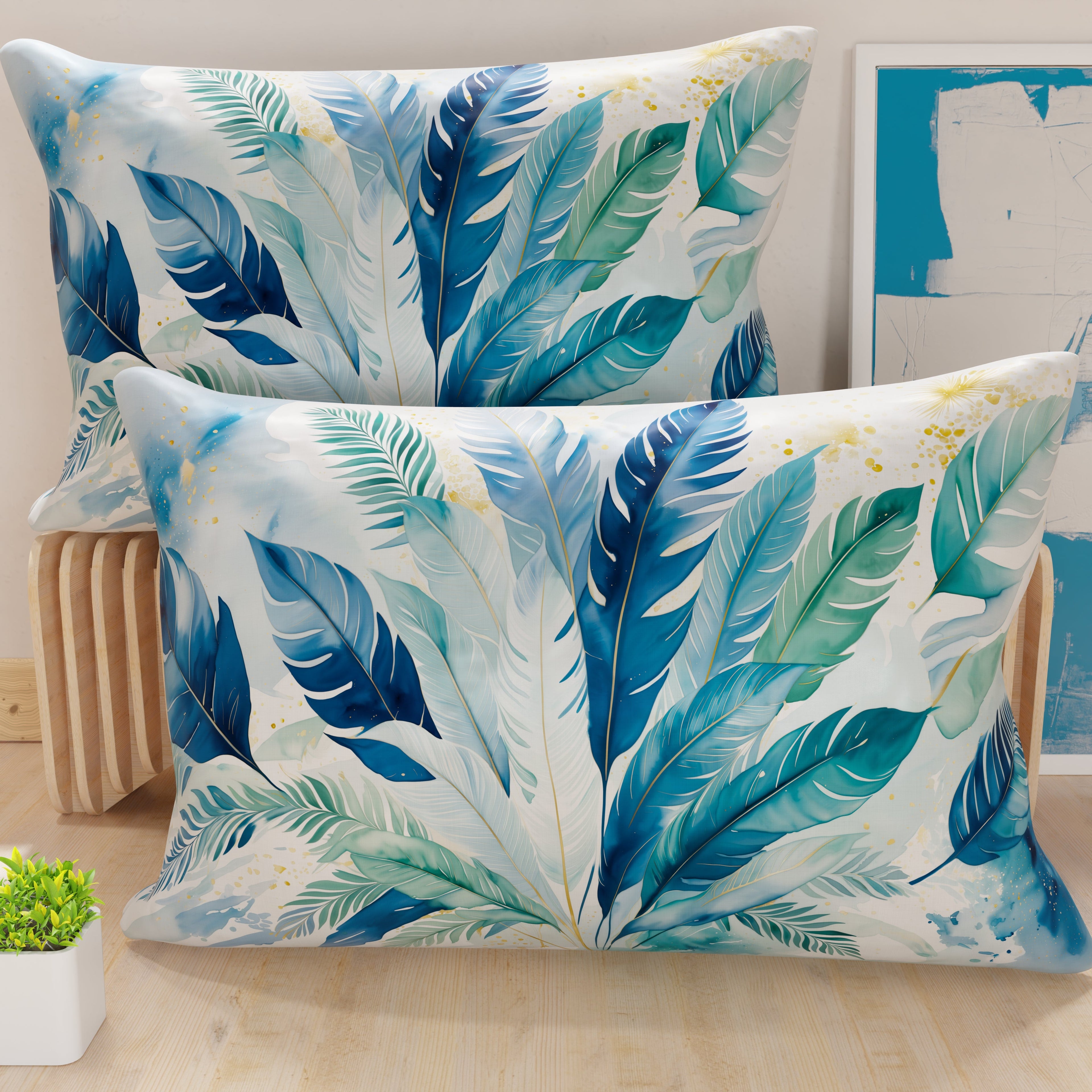 Federe Cuscini in Stampa Digitale, Palmwater Blu