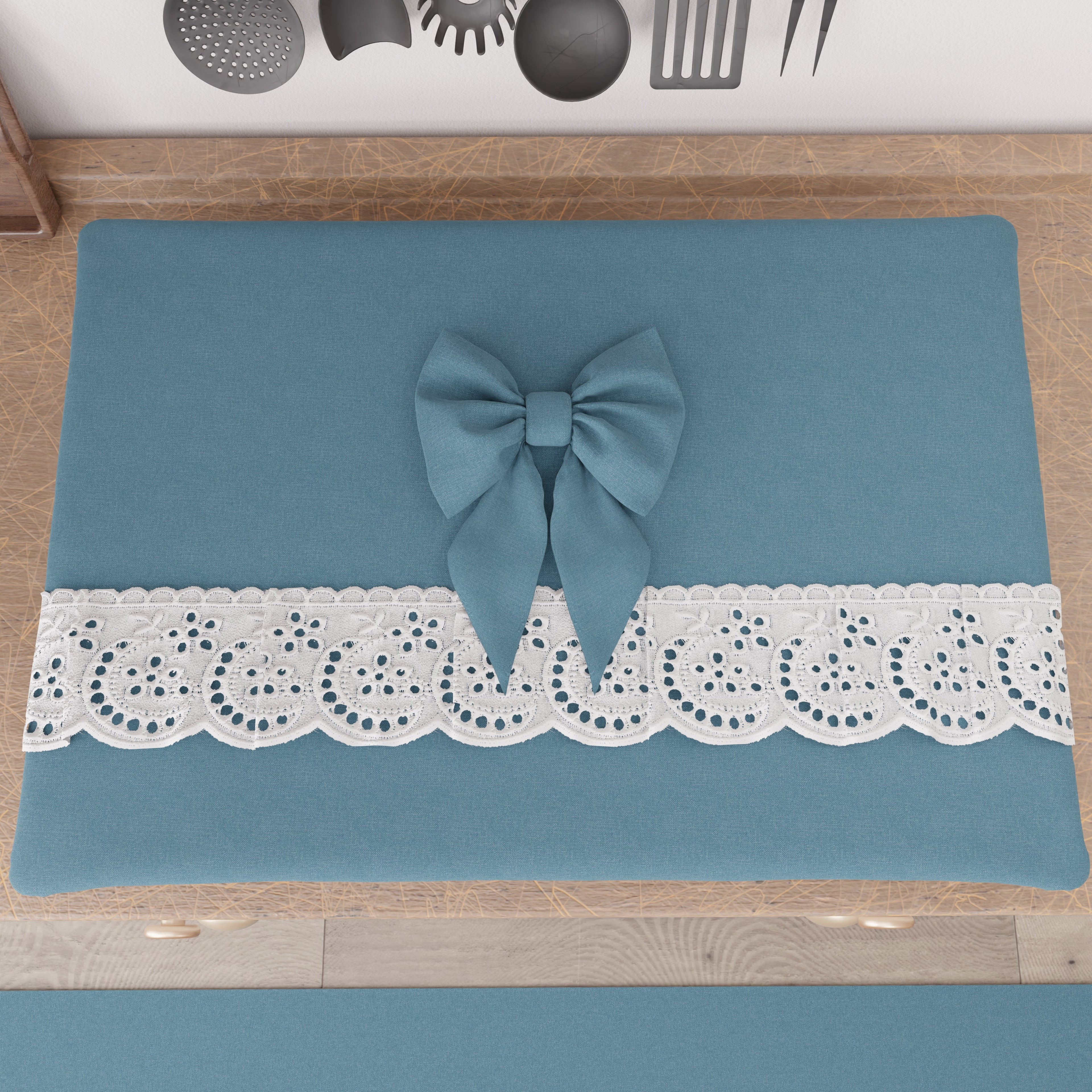 Coprifornello Coprifuochi Shabby Chic con Pizzo e Fiocco Blu Avion