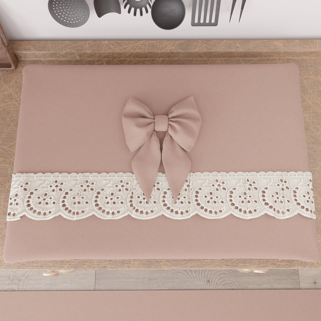 Coprifornello Coprifuochi Shabby Chic con Pizzo e Fiocco Cipria