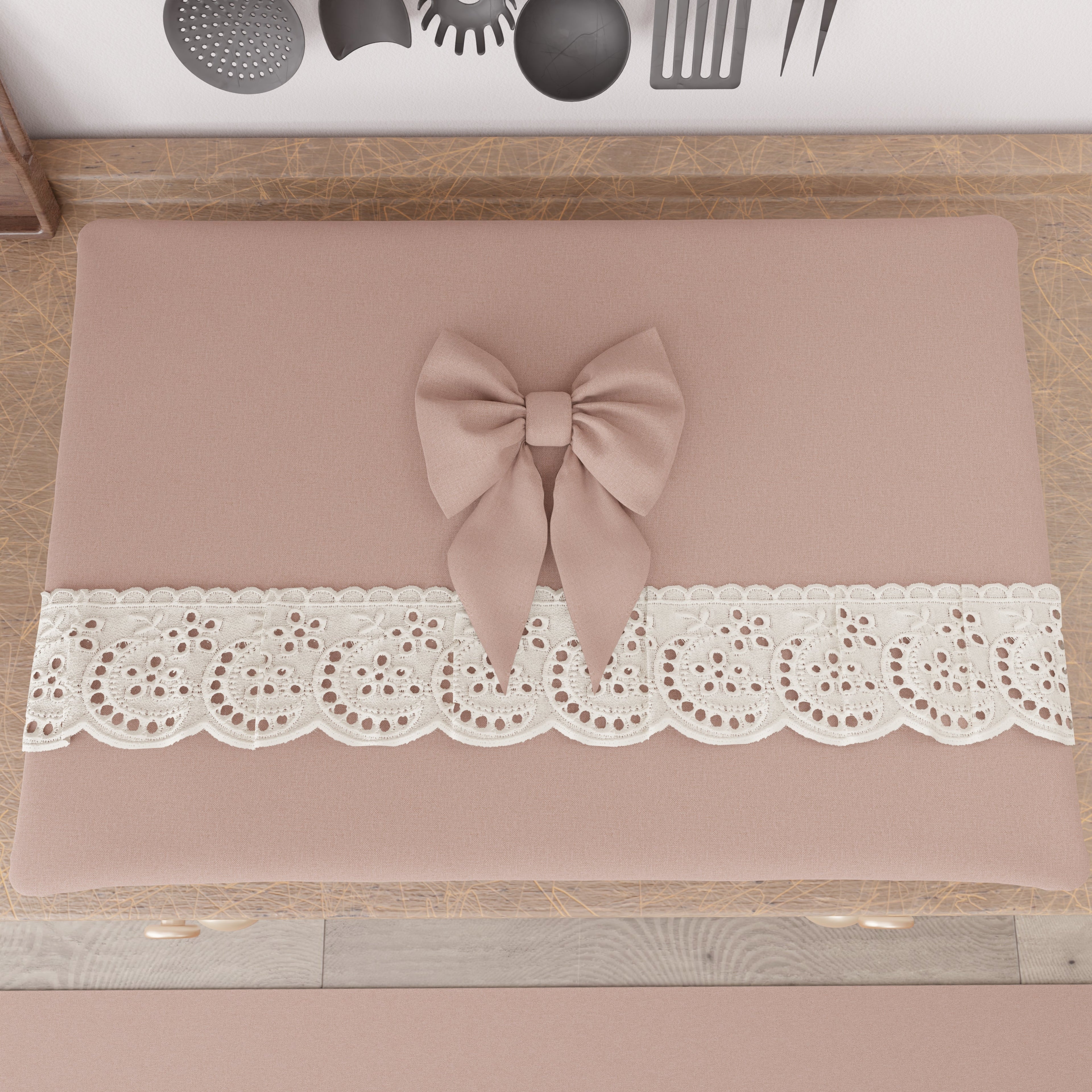Coprifornello Coprifuochi Shabby Chic con Pizzo e Fiocco Cipria