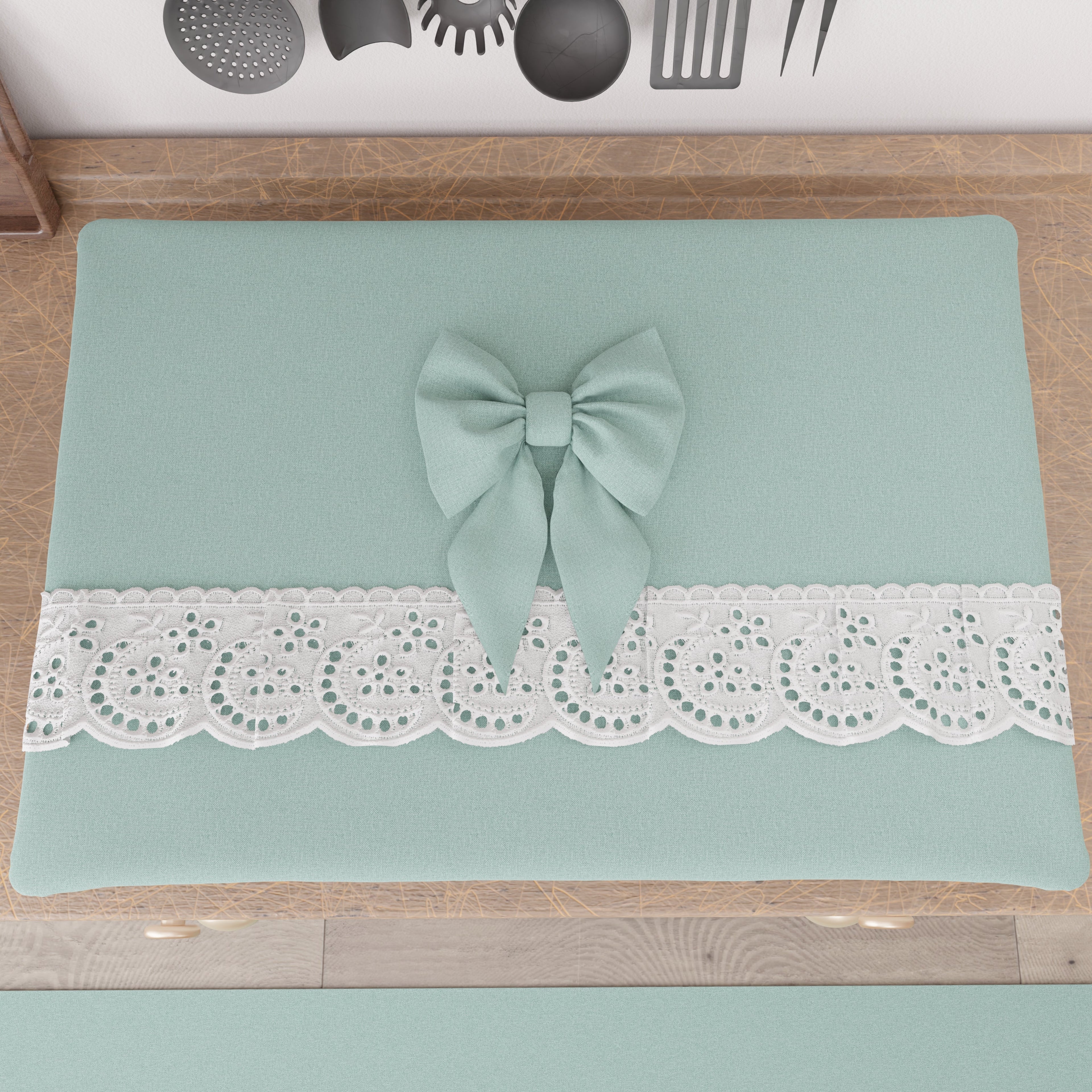 Coprifornello Coprifuochi Shabby Chic con Pizzo e Fiocco Verde Acqua