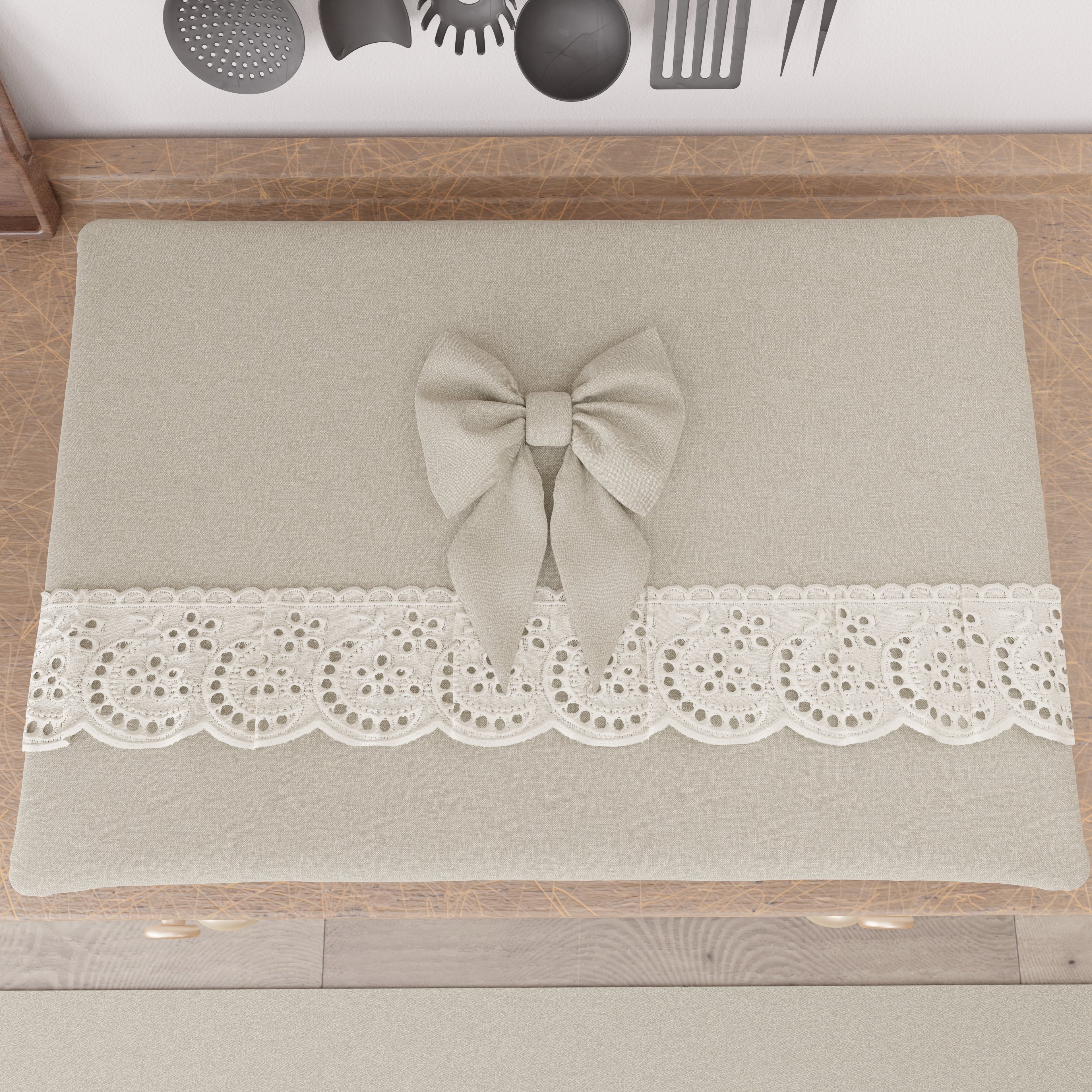 Coprifornello Coprifuochi Shabby Chic con Pizzo e Fiocco Beige