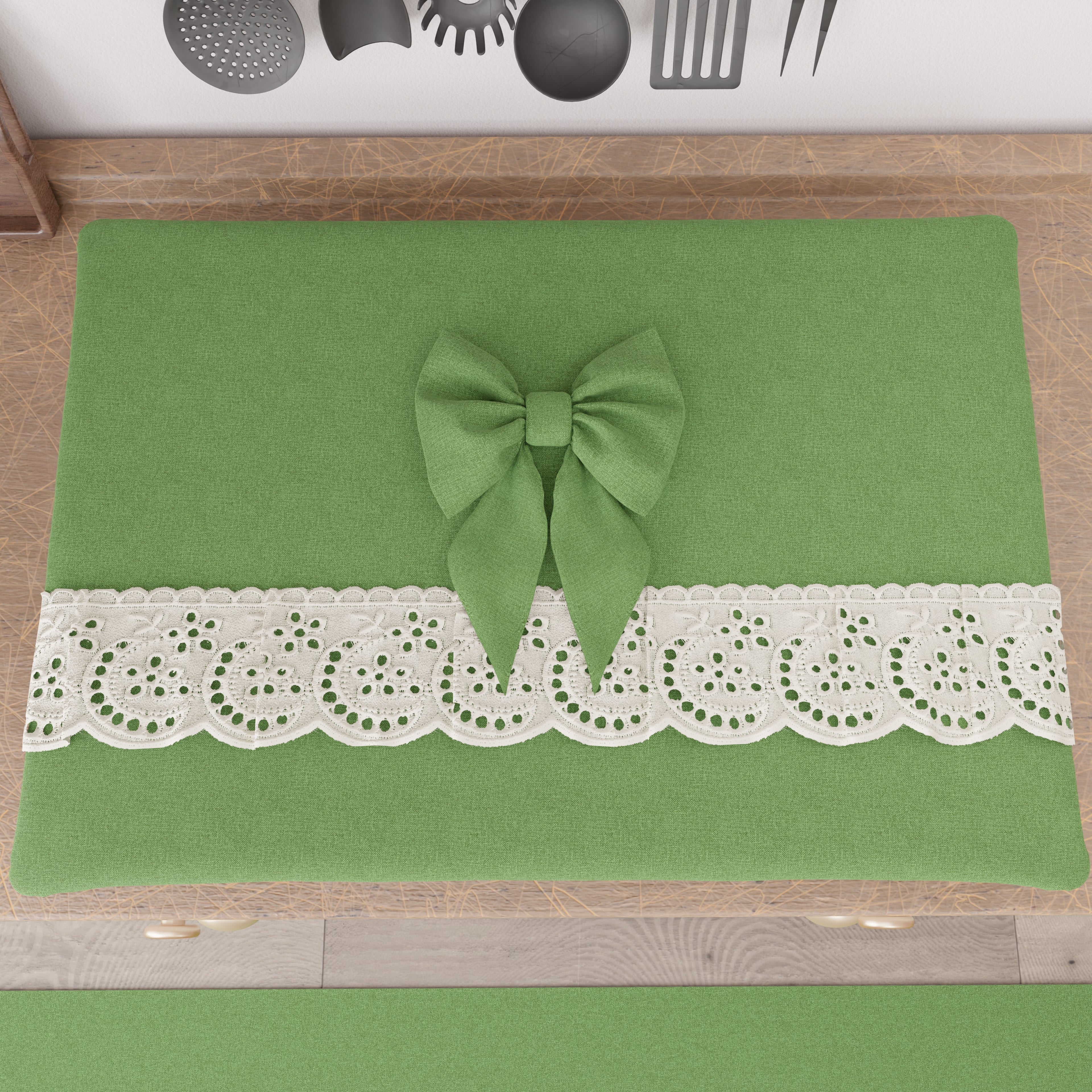 Coprifornello Coprifuochi Shabby Chic con Pizzo e Fiocco Verde