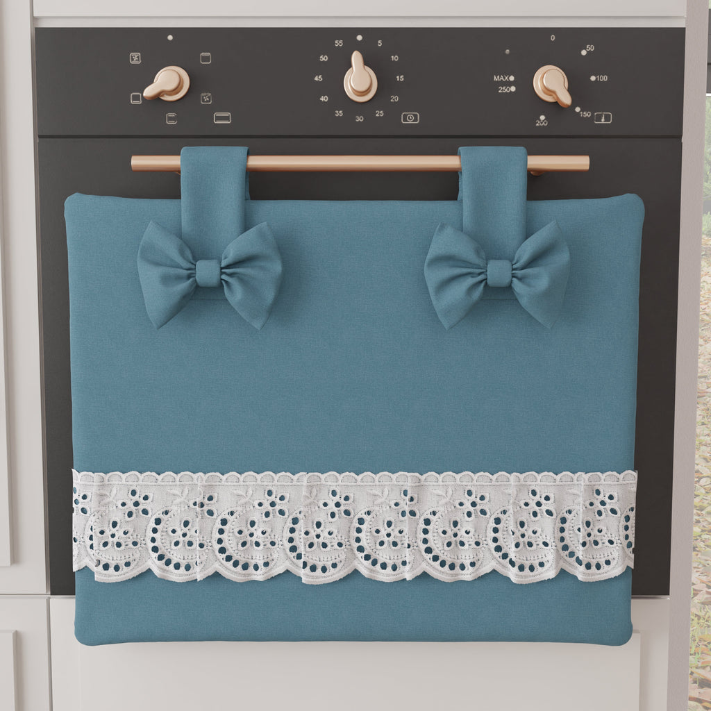 Copriforno Elegante Shabby Chic con Pizzo e Fiocchi Blu Avion