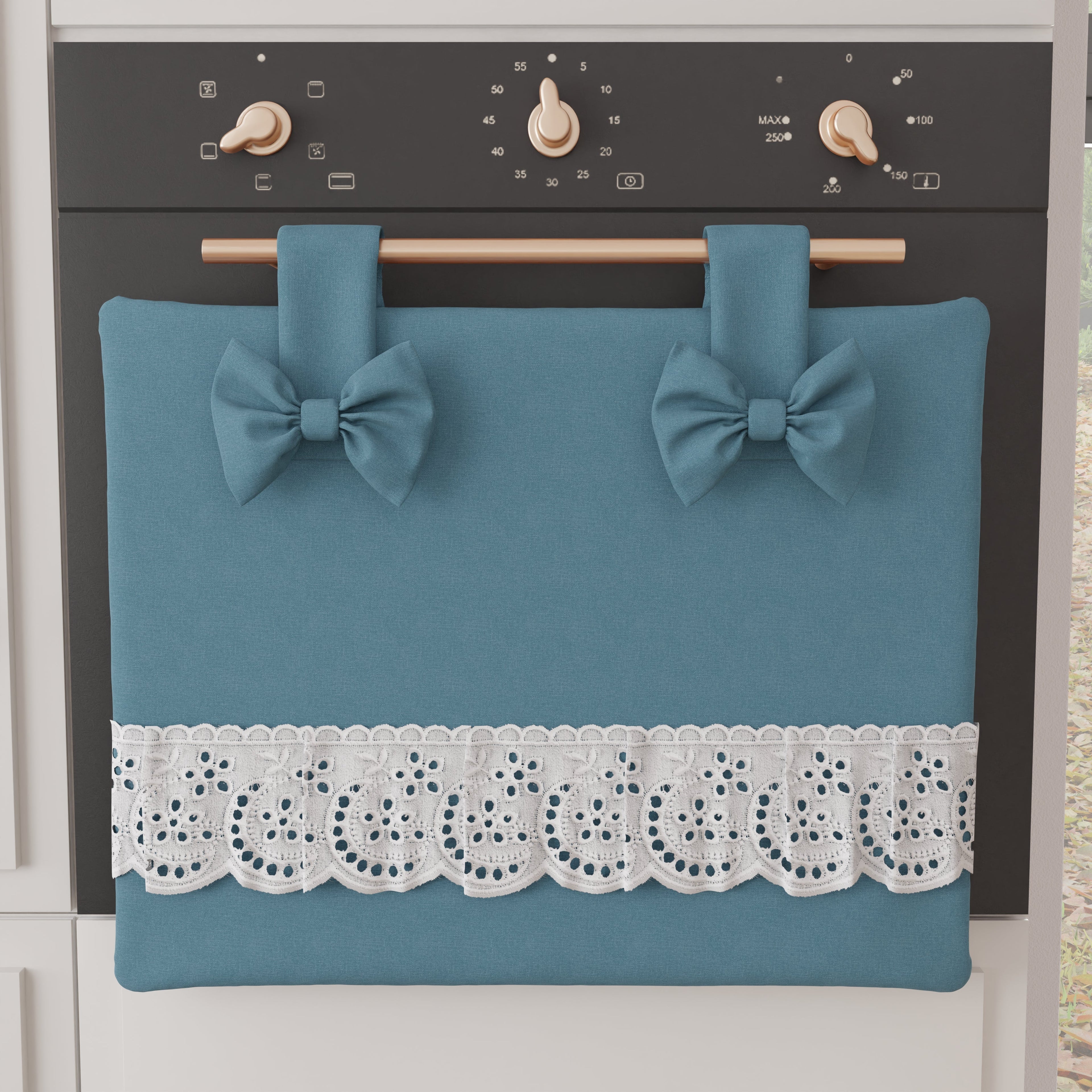 Copriforno Elegante Shabby Chic con Pizzo e Fiocchi Blu Avion