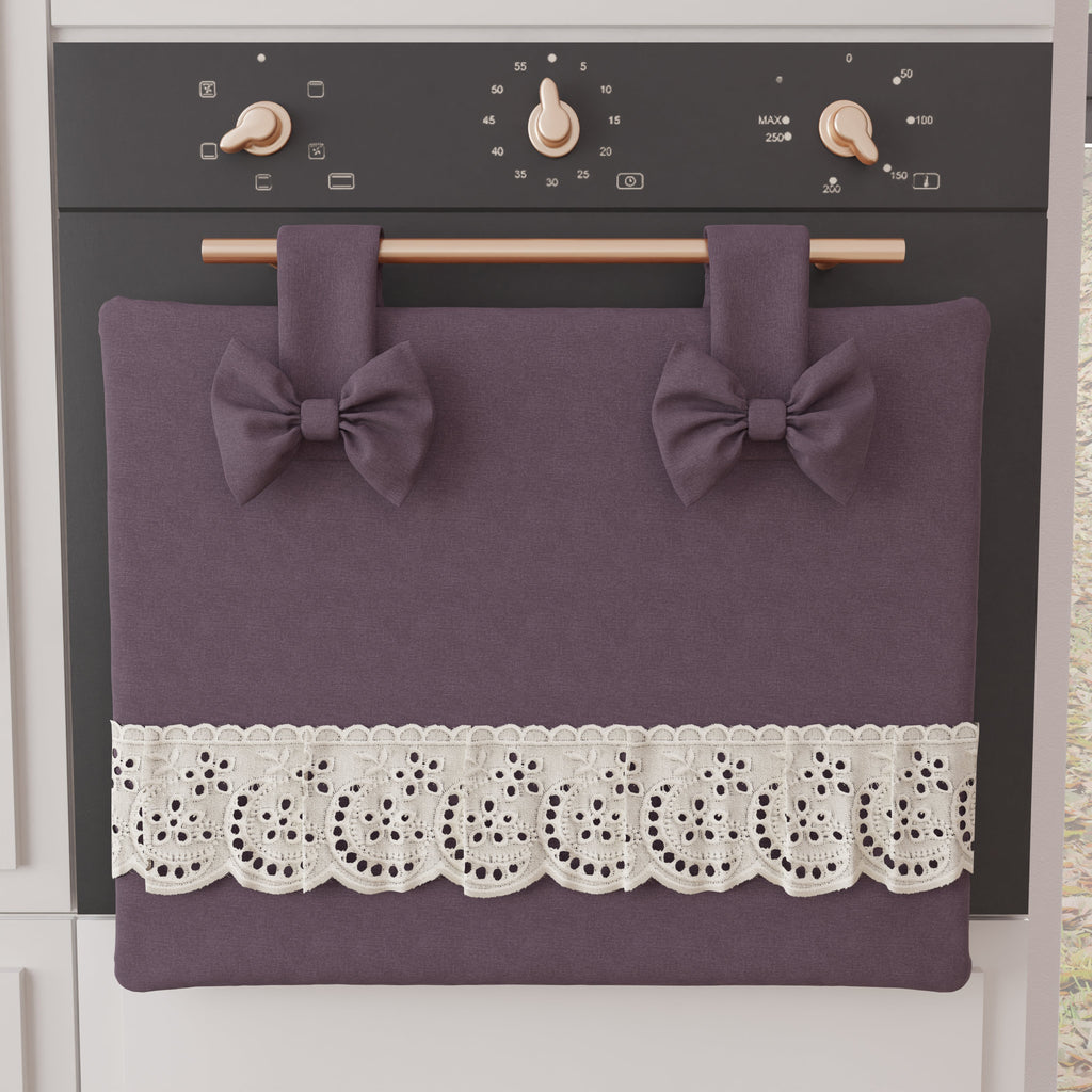 Copriforno Elegante Shabby Chic con Pizzo e Fiocchi Malva