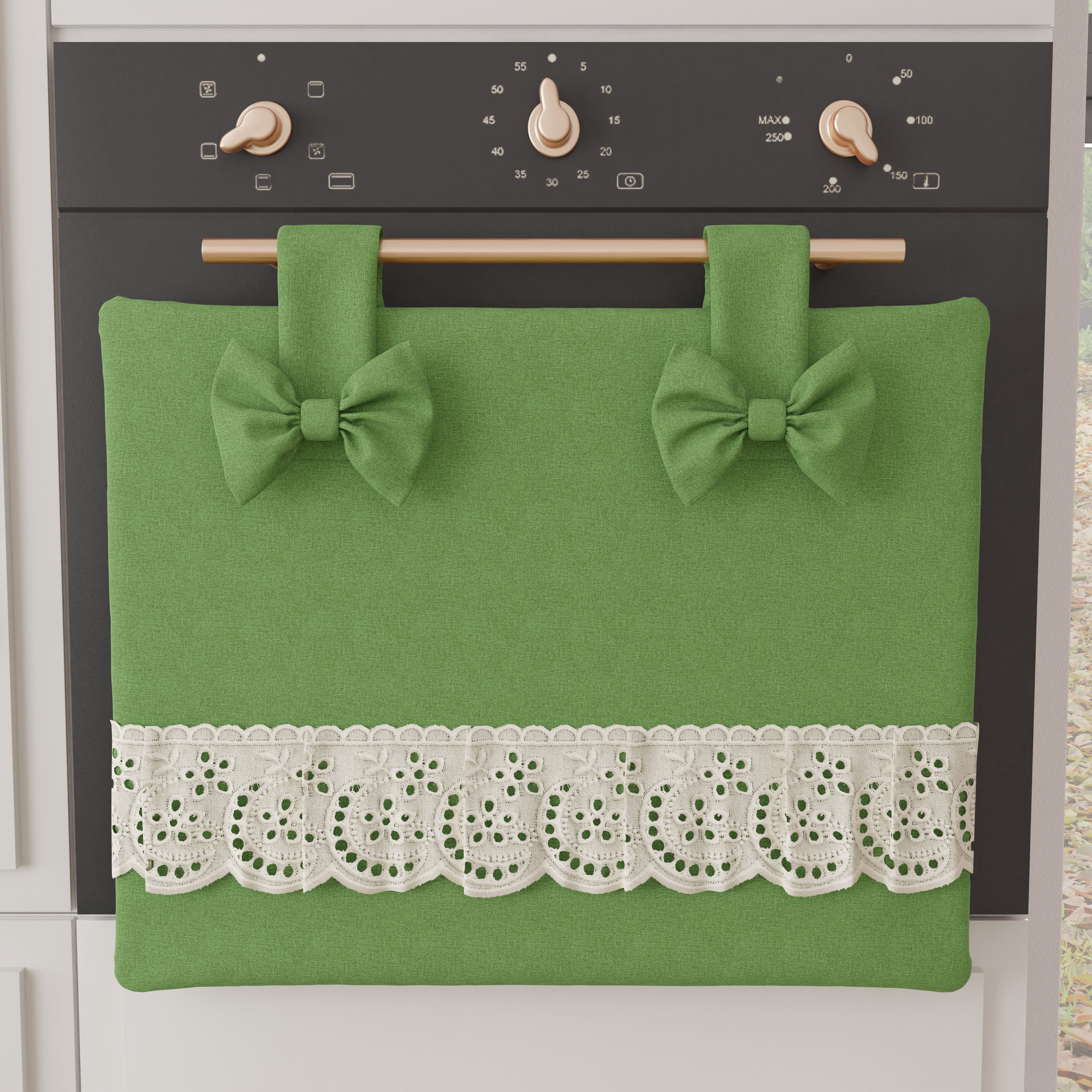 Copriforno Elegante Shabby Chic con Pizzo e Fiocchi Verde