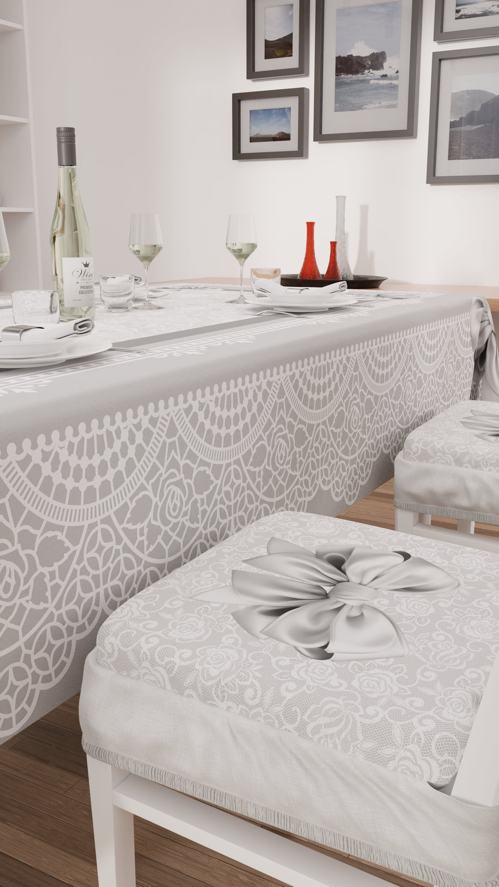 Cuscini per Sedie con Elastico Coprisedia in Stampa Digitale 2 Pezzi Fiocco Grigio