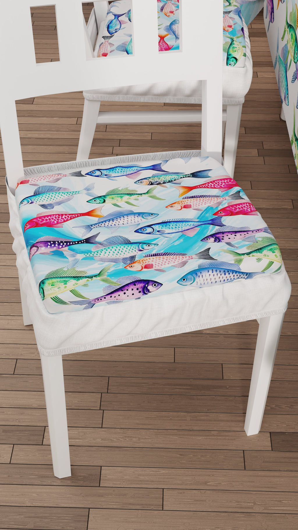 Cuscini per Sedie con Elastico Coprisedia in Stampa Digitale 2 Pezzi Fishes