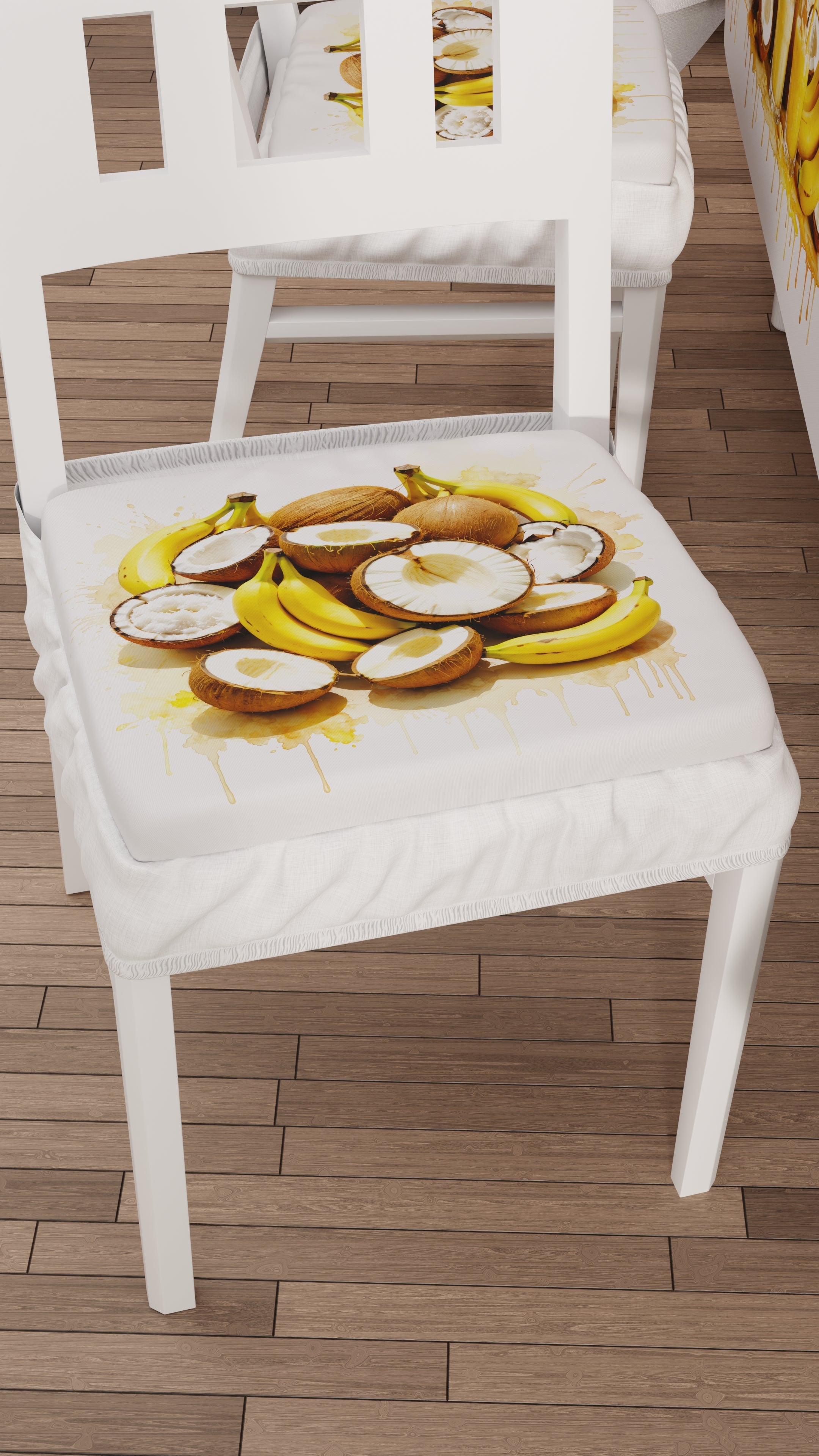 Cuscini per Sedie con Elastico Coprisedia in Stampa Digitale 2 Pezzi Fruit - Cocco e Banana