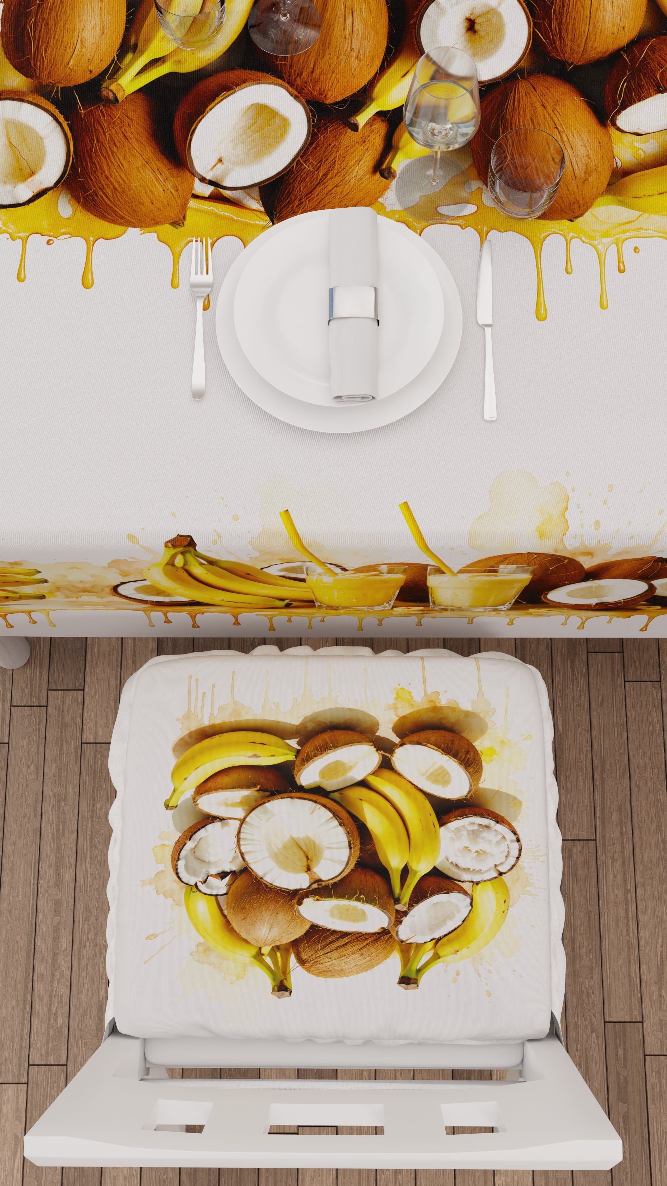 Cuscini per Sedie con Elastico Coprisedia in Stampa Digitale 2 Pezzi Fruit - Cocco e Banana
