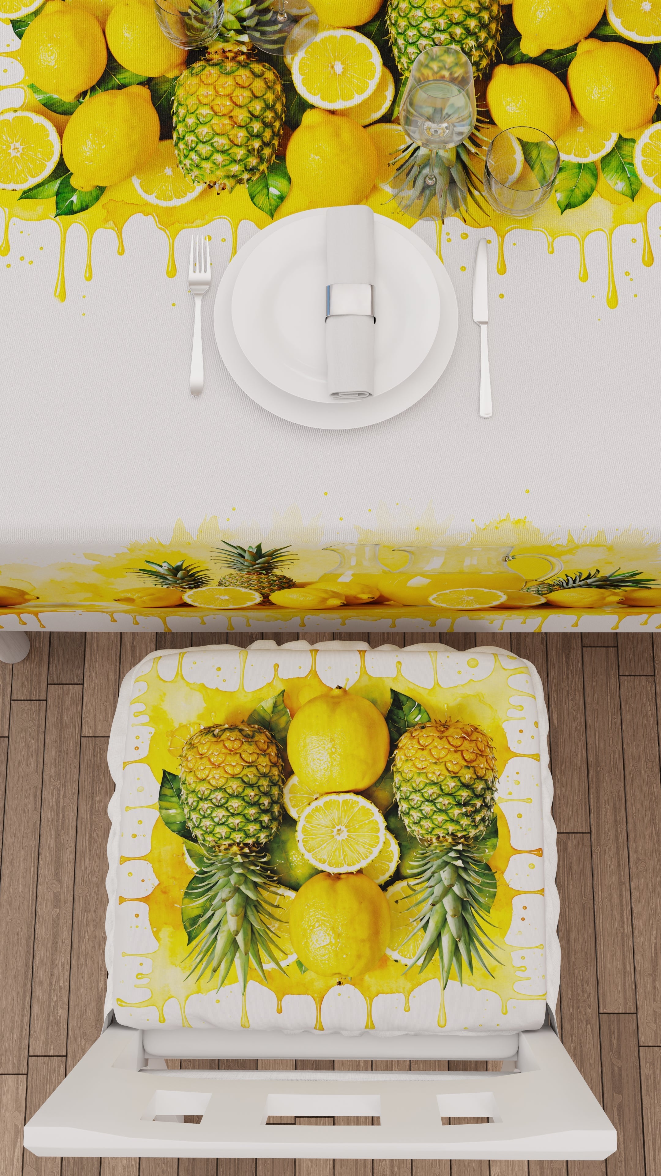 Cuscini per Sedie con Elastico Coprisedia in Stampa Digitale 2 Pezzi Fruit - Limone e Ananas