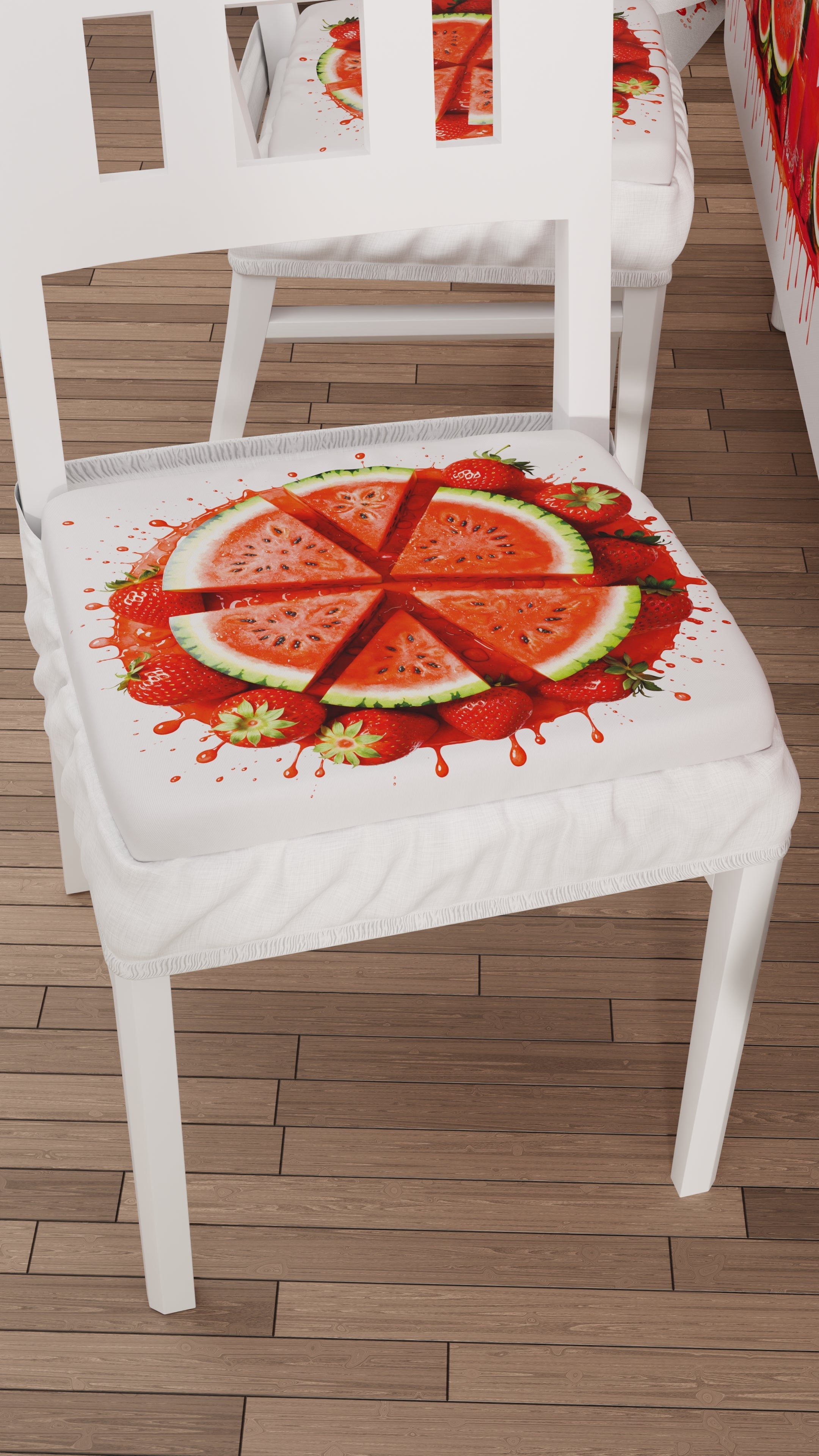 Cuscini per Sedie con Elastico Coprisedia in Stampa Digitale 2 Pezzi Fruit - Melone e Fragola