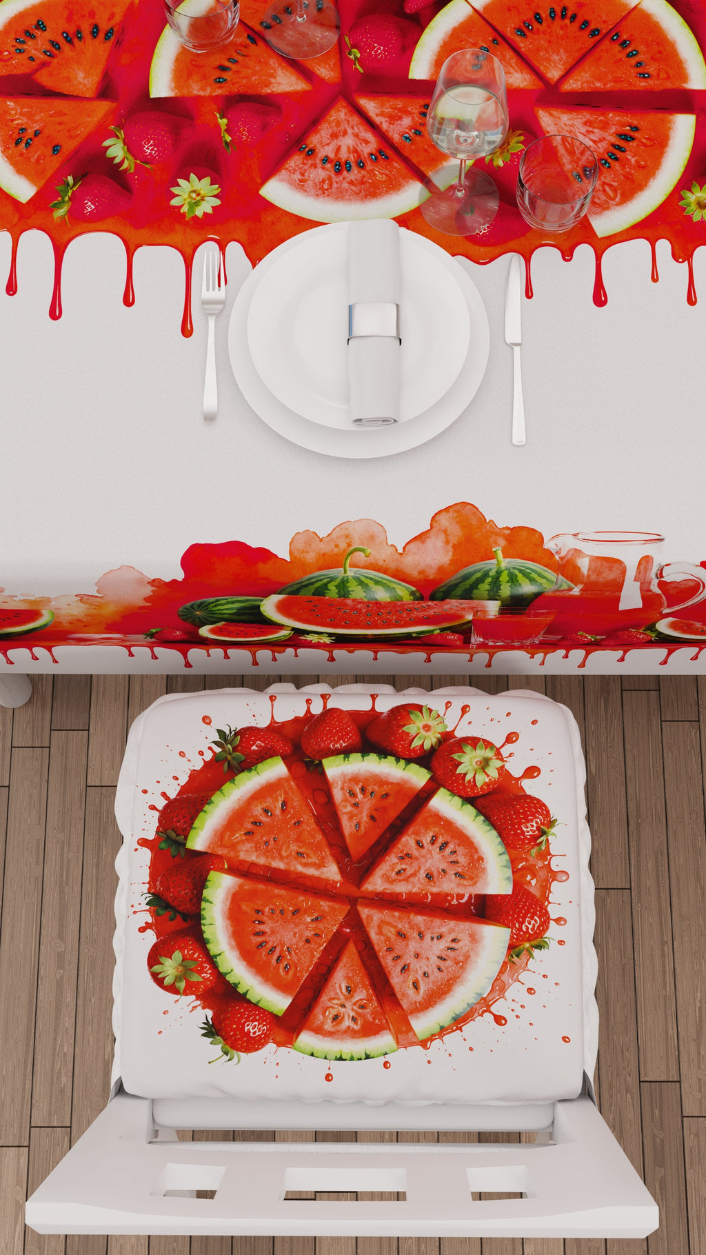 Cuscini per Sedie con Elastico Coprisedia in Stampa Digitale 2 Pezzi Fruit - Melone e Fragola