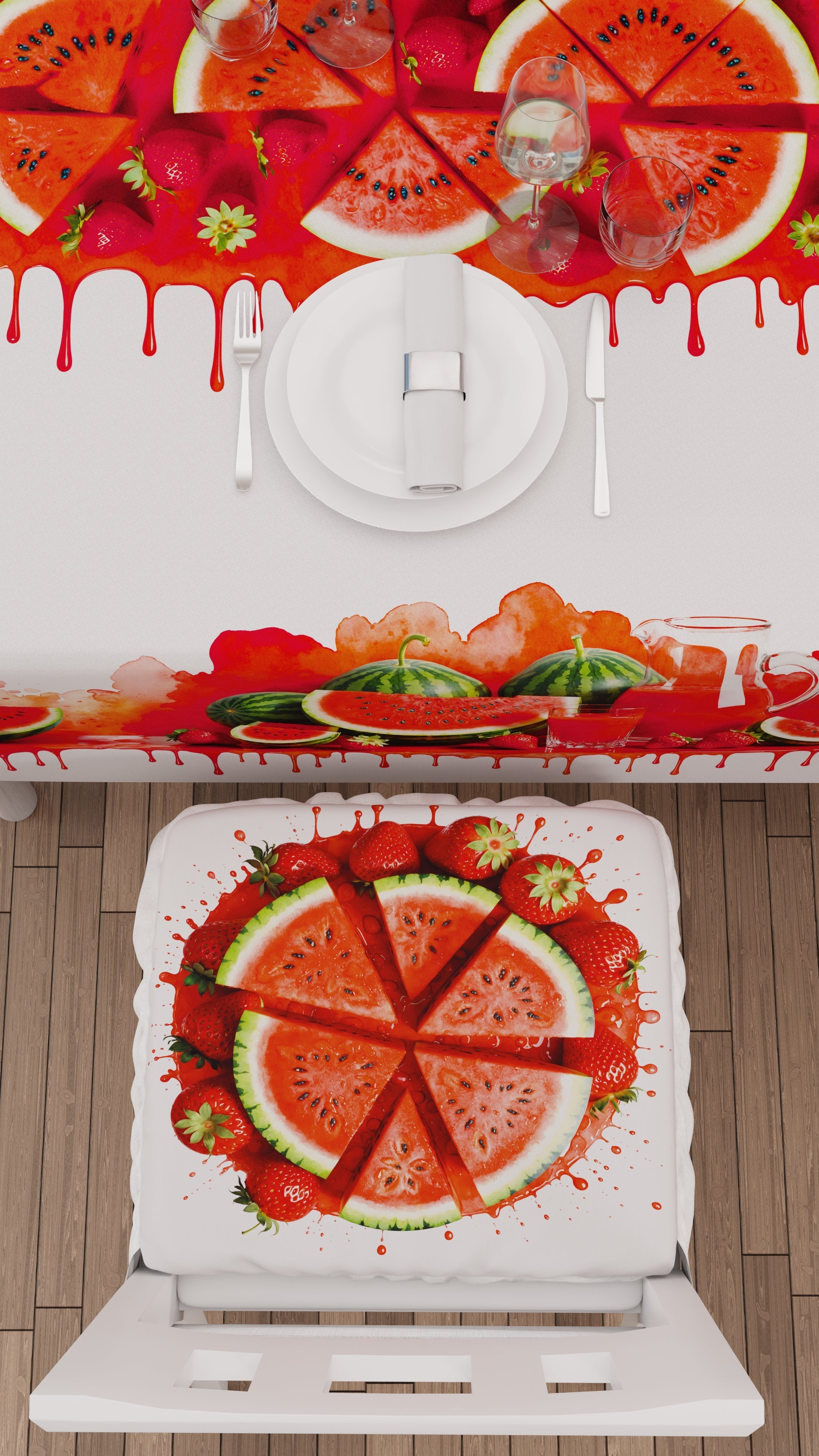 Cuscini per Sedie con Elastico Coprisedia in Stampa Digitale 2 Pezzi Fruit - Melone e Fragola