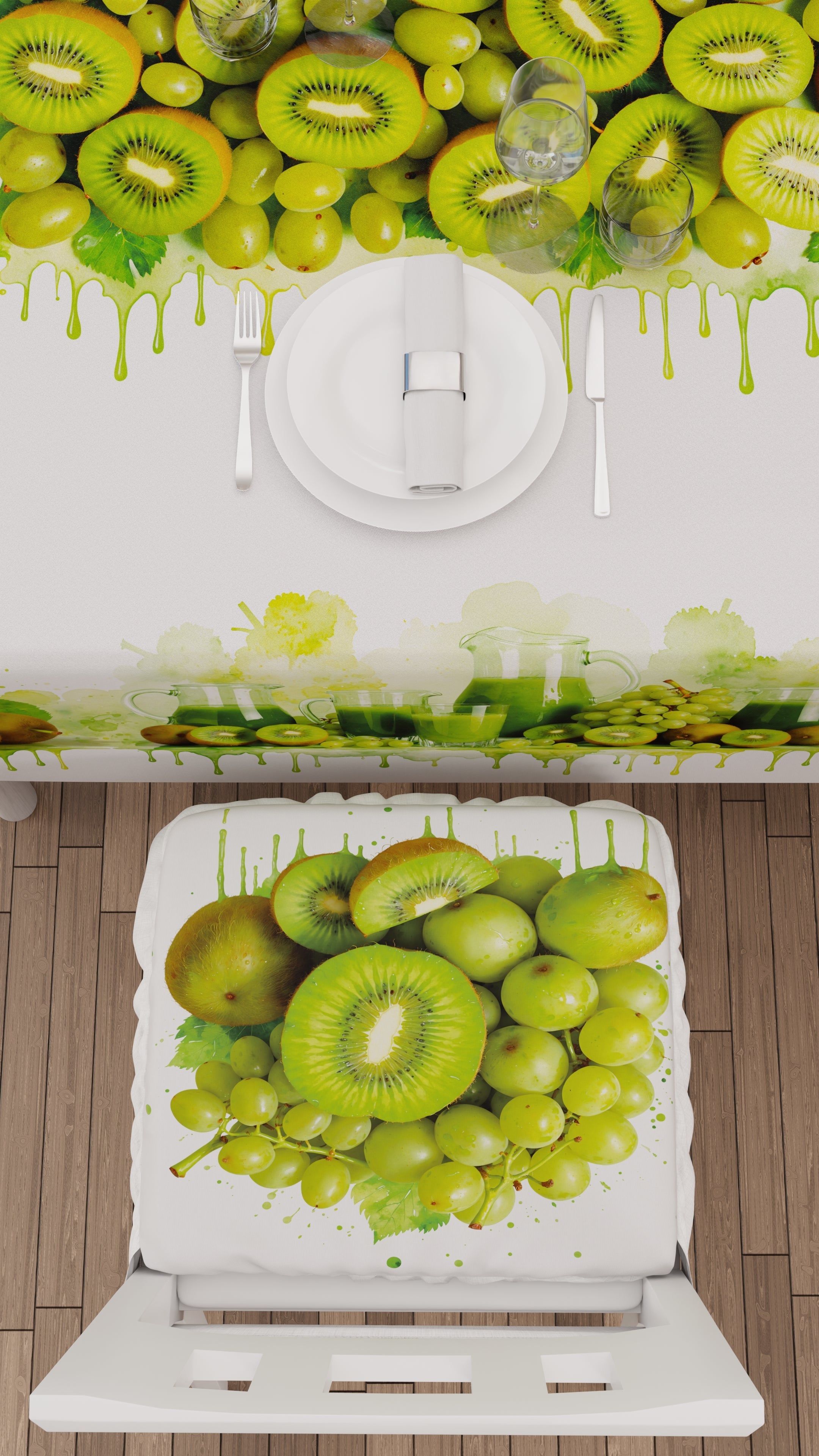Cuscini per Sedie con Elastico Coprisedia in Stampa Digitale 2 Pezzi Fruit - Kiwi e Uva
