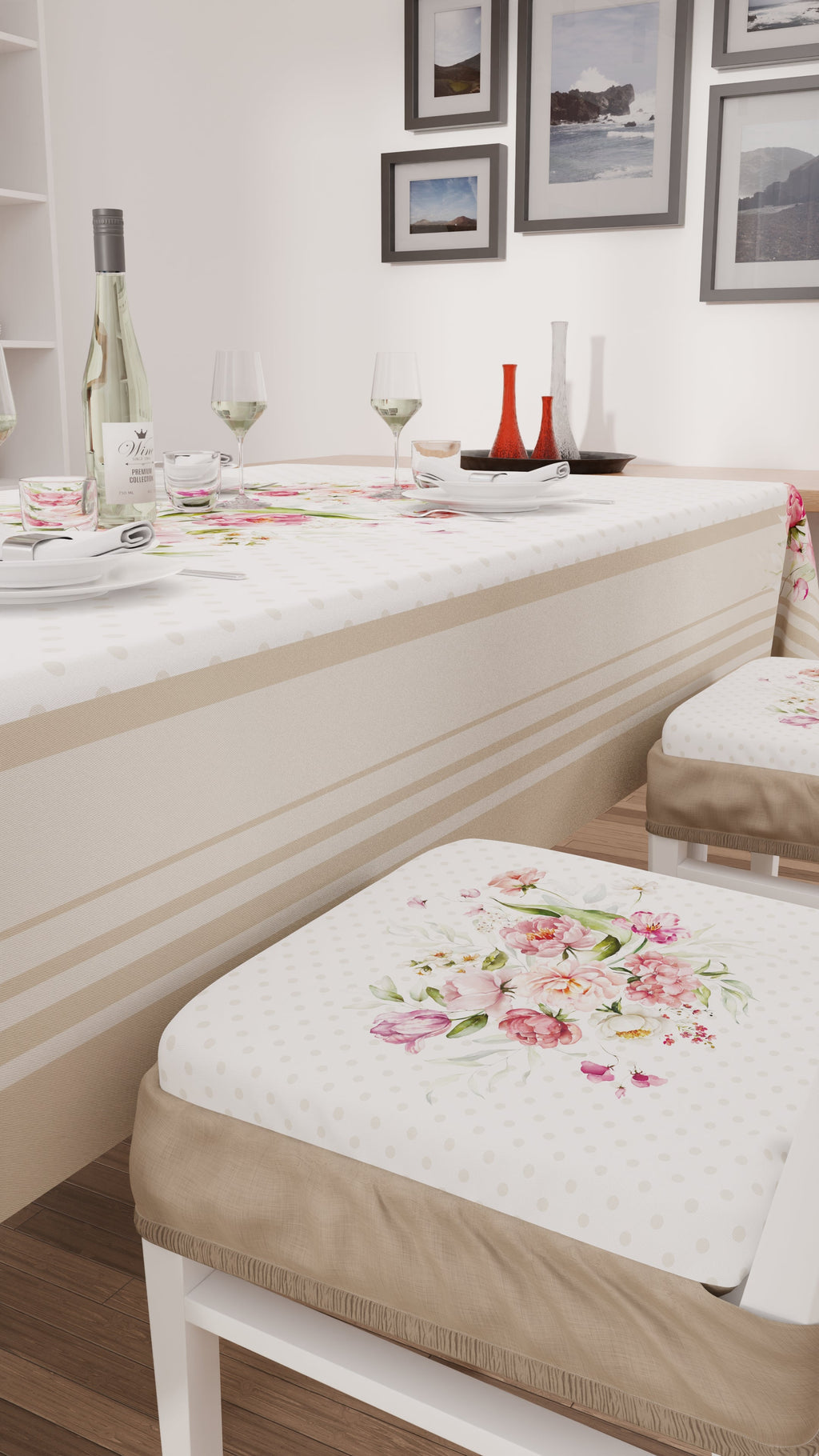 Cuscini per Sedie con Elastico Coprisedia in Stampa Digitale 2 Pezzi Shabby Beige