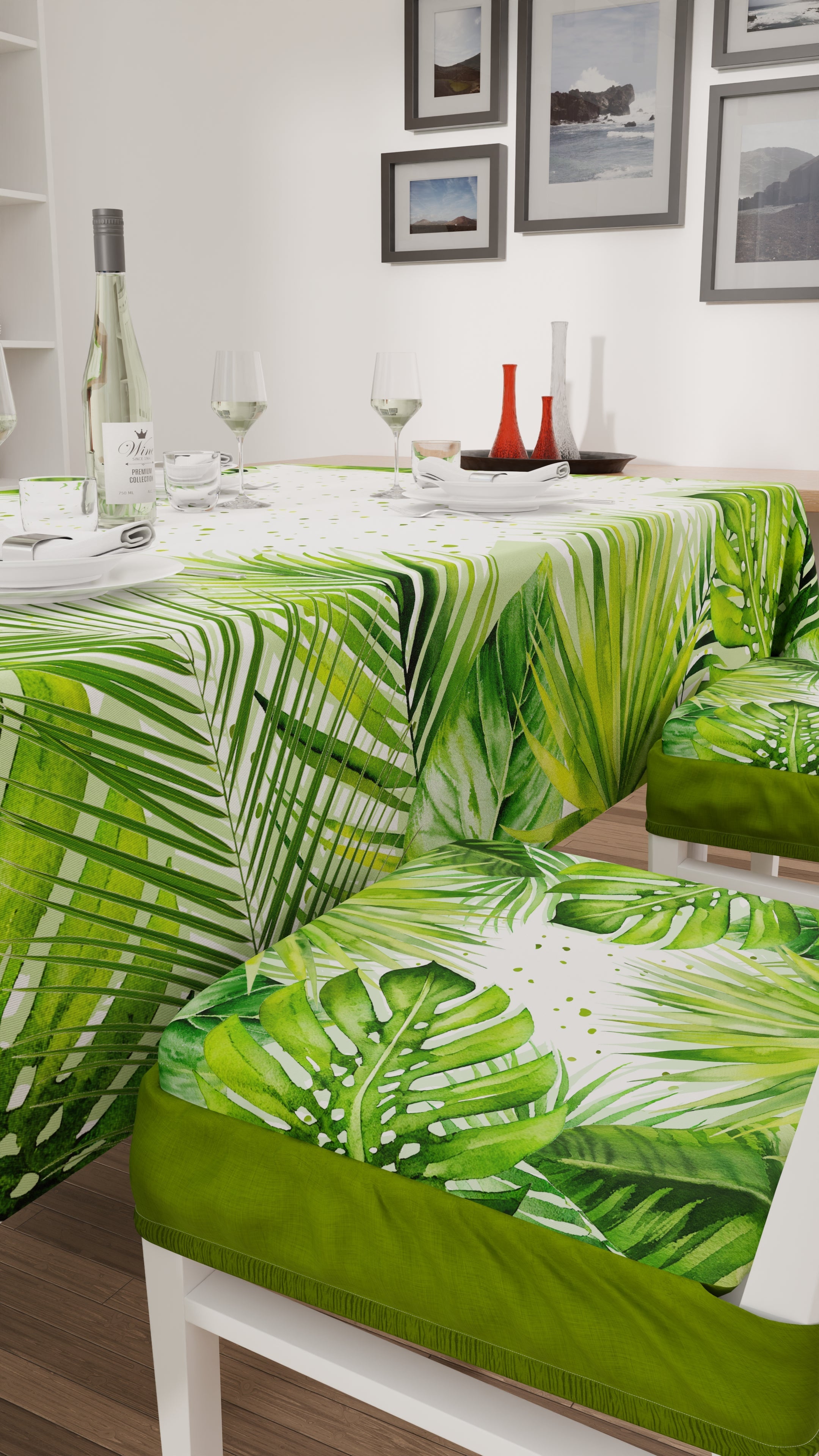 Cuscini per Sedie con Elastico Coprisedia in Stampa Digitale 2 Pezzi Tropical Verde