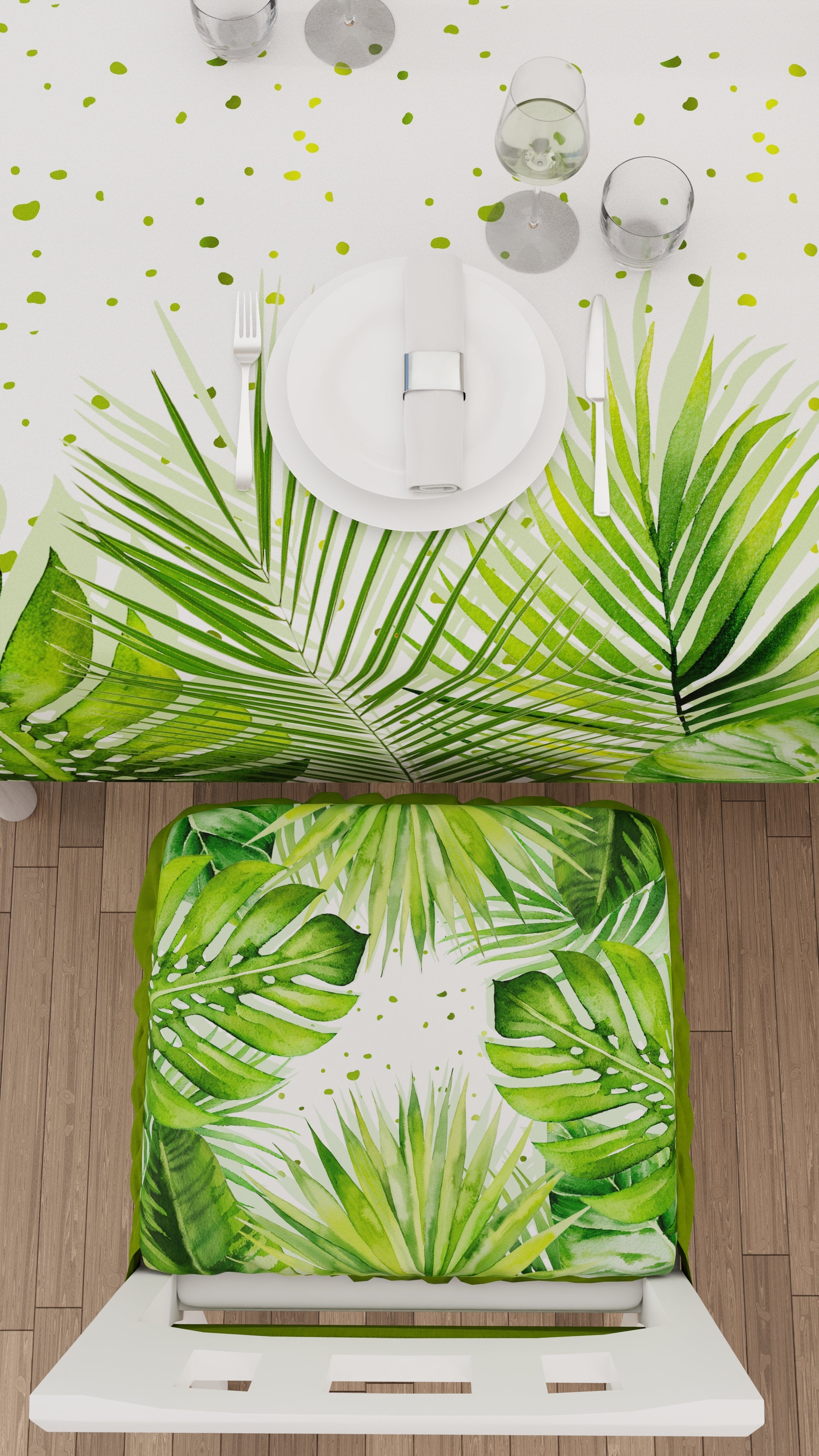 Cuscini per Sedie con Elastico Coprisedia in Stampa Digitale 2 Pezzi Tropical Verde