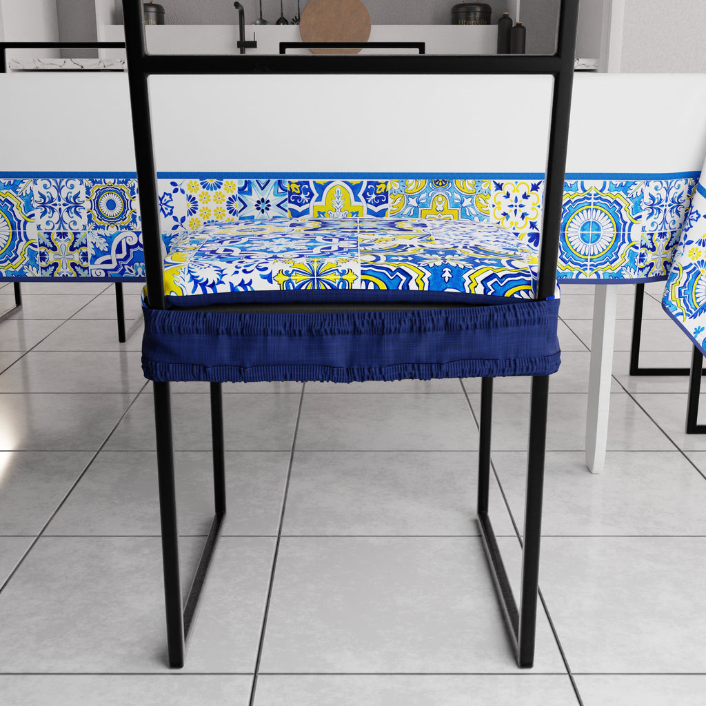 Cuscini per Sedie con Elastico Coprisedia in Stampa Digitale 2 Pezzi Vietri 02 Blu