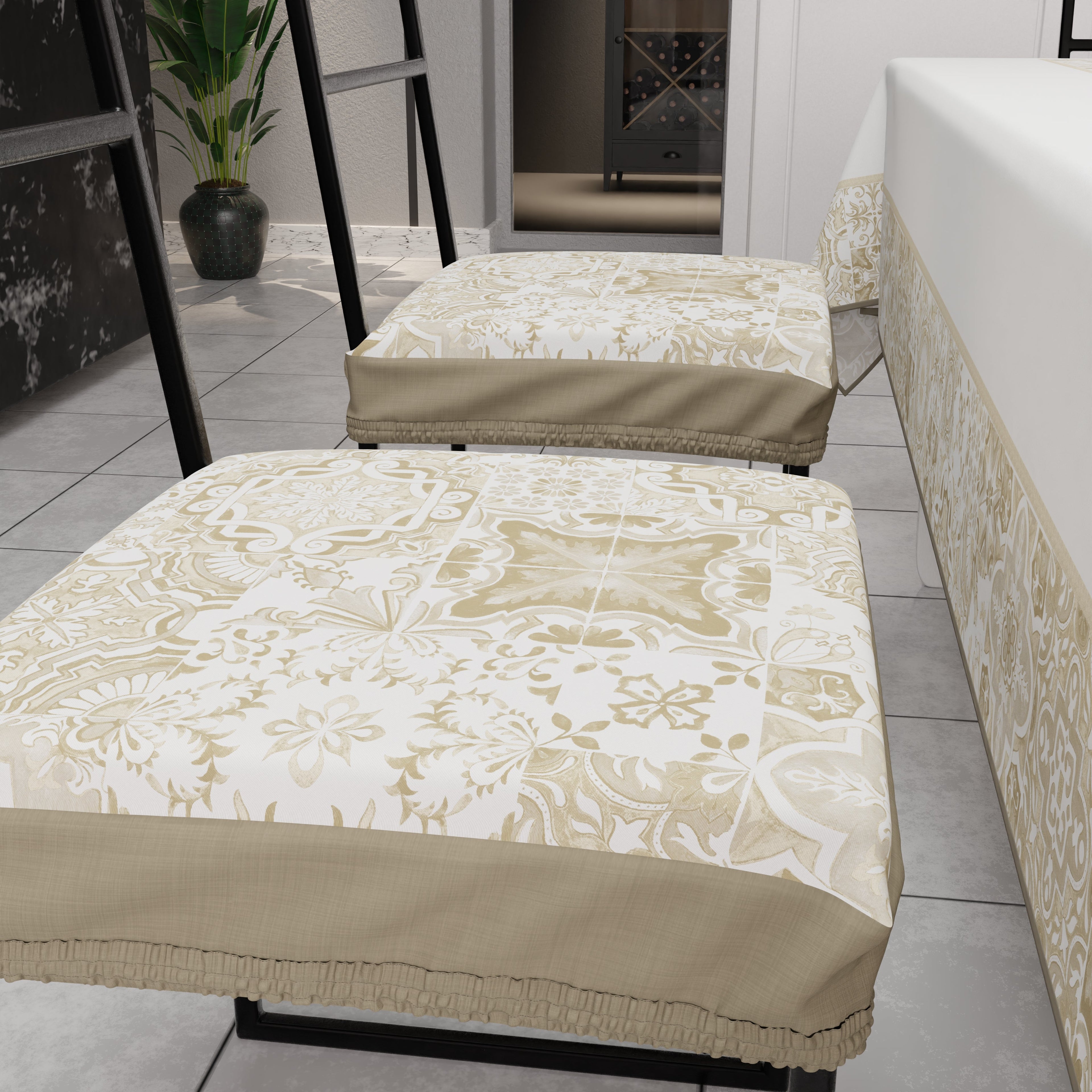 Cuscini per Sedie con Elastico Coprisedia in Stampa Digitale 2 Pezzi Vietri 02 Beige