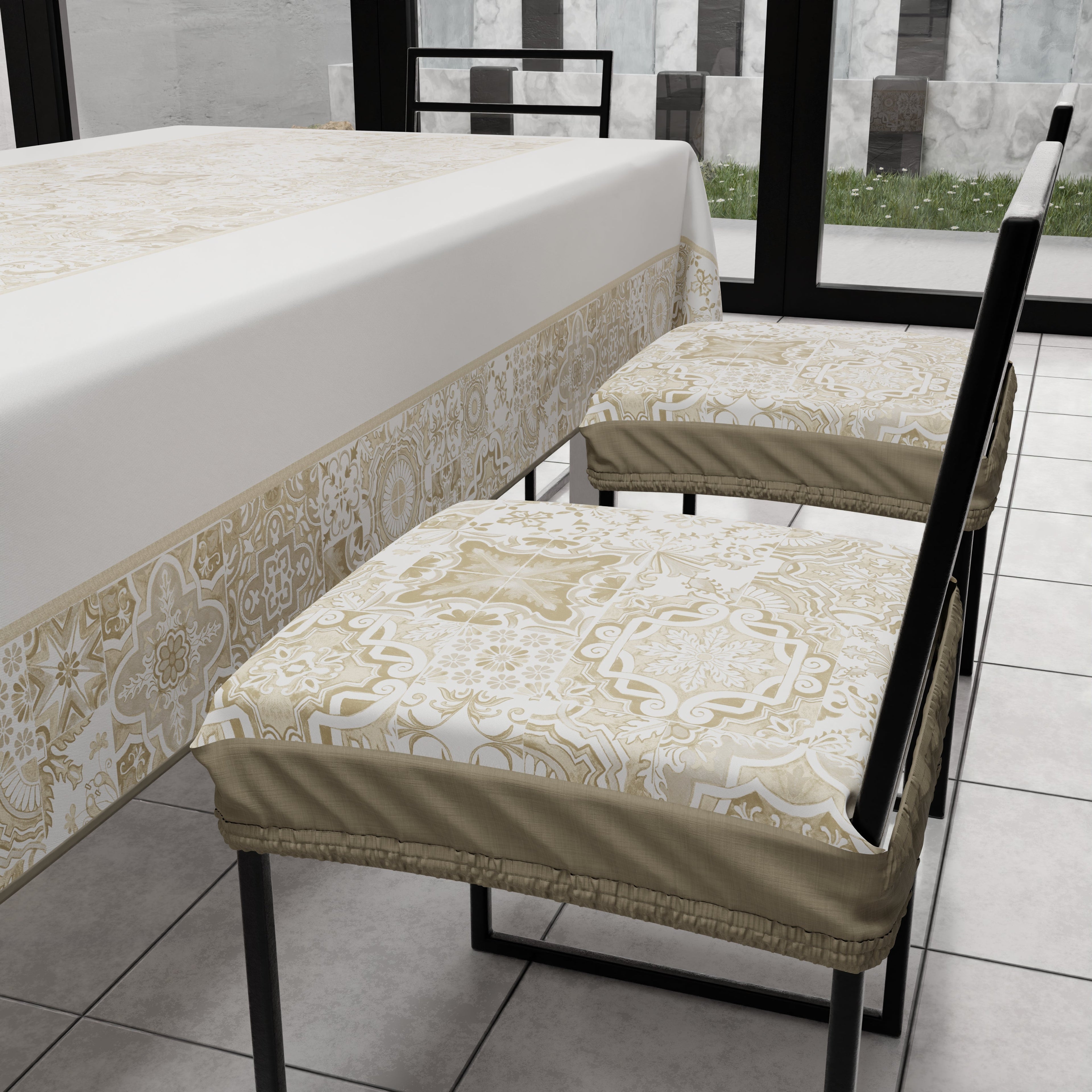 Cuscini per Sedie con Elastico Coprisedia in Stampa Digitale 2 Pezzi Vietri 02 Beige