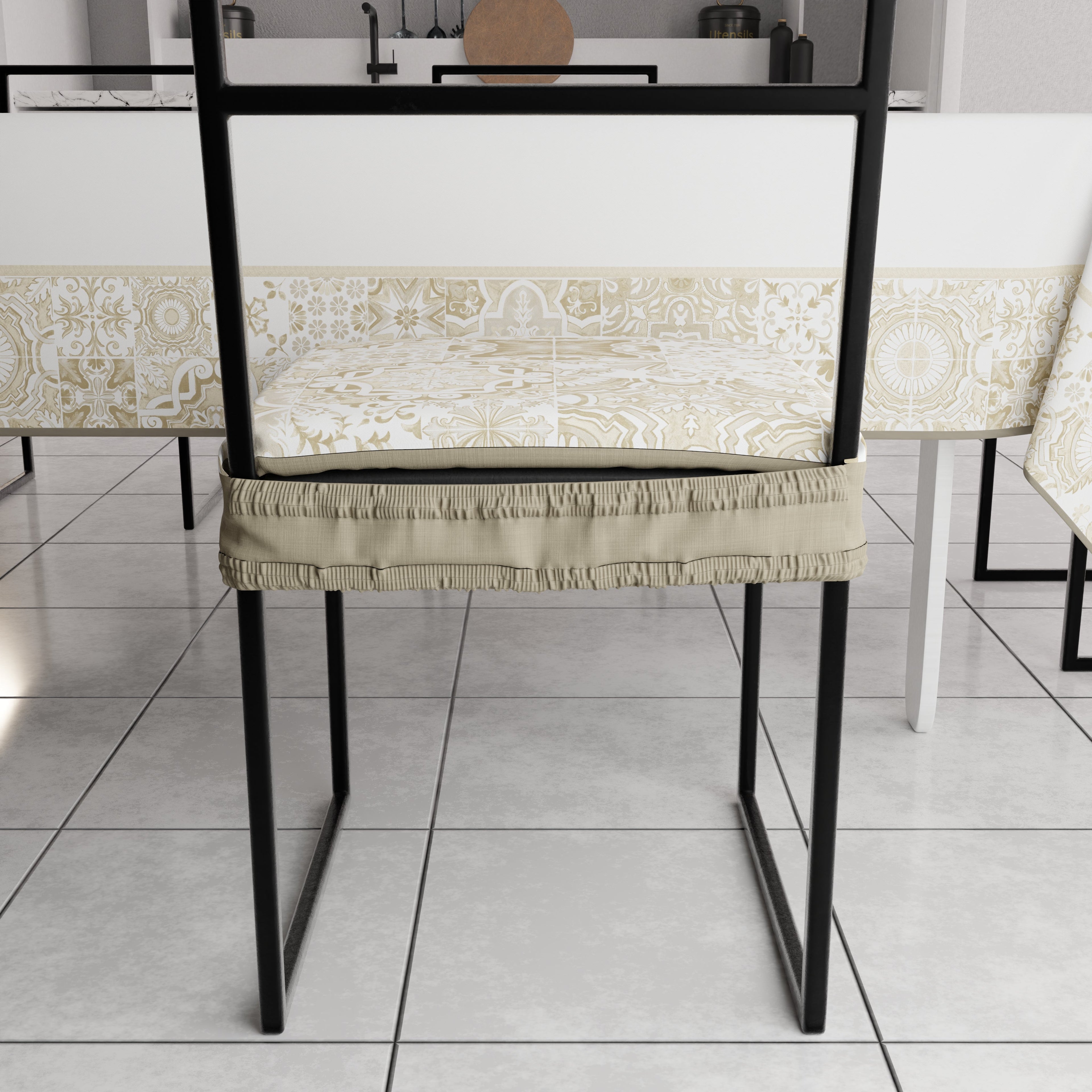 Cuscini per Sedie con Elastico Coprisedia in Stampa Digitale 2 Pezzi Vietri 02 Beige