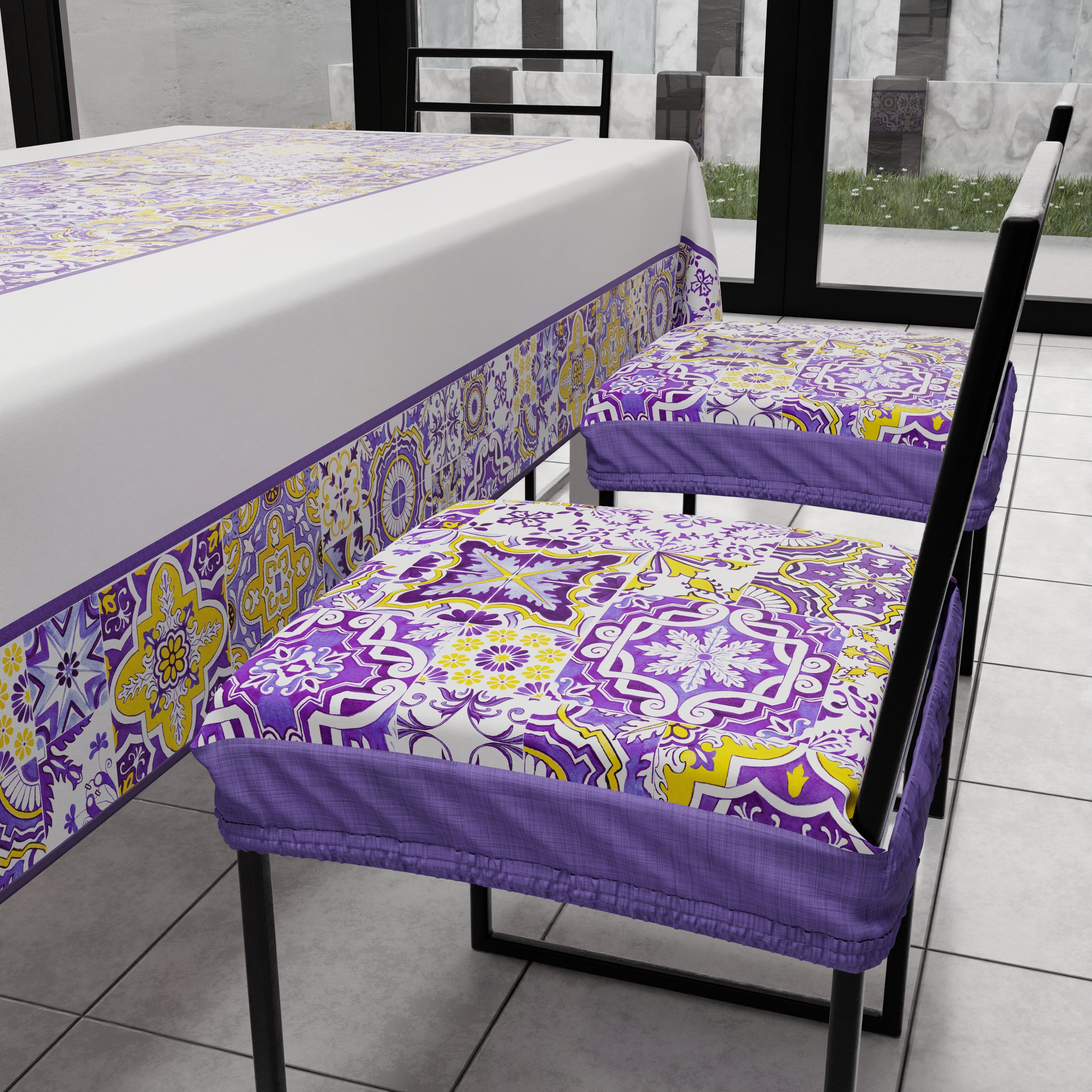 Cuscini per Sedie con Elastico Coprisedia in Stampa Digitale 2 Pezzi Vietri 02 Viola