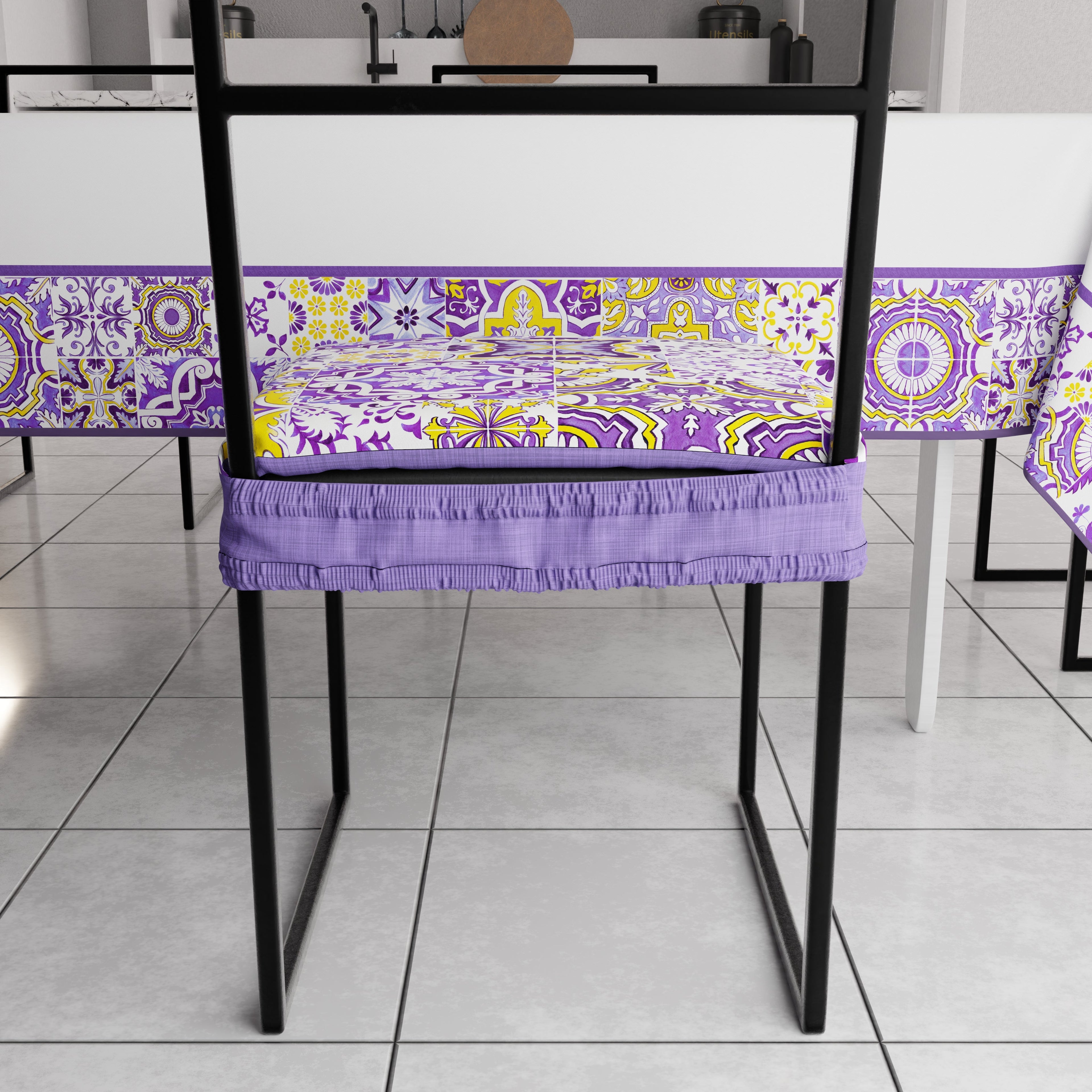 Cuscini per Sedie con Elastico Coprisedia in Stampa Digitale 2 Pezzi Vietri 02 Viola
