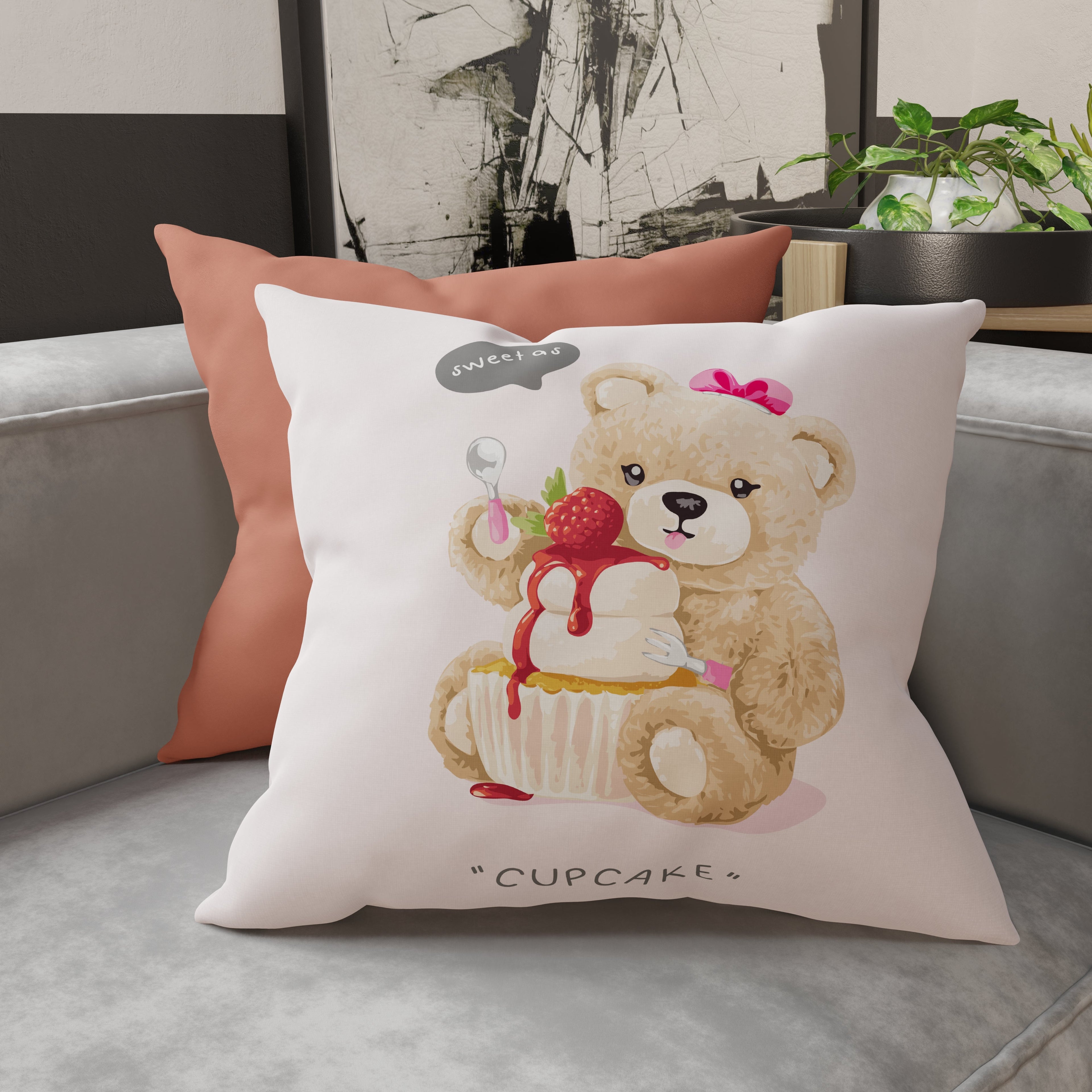 Cuscini, Copricuscini Divano, Cuscini Arredo in Stampa Digitale Teddy Cupcake