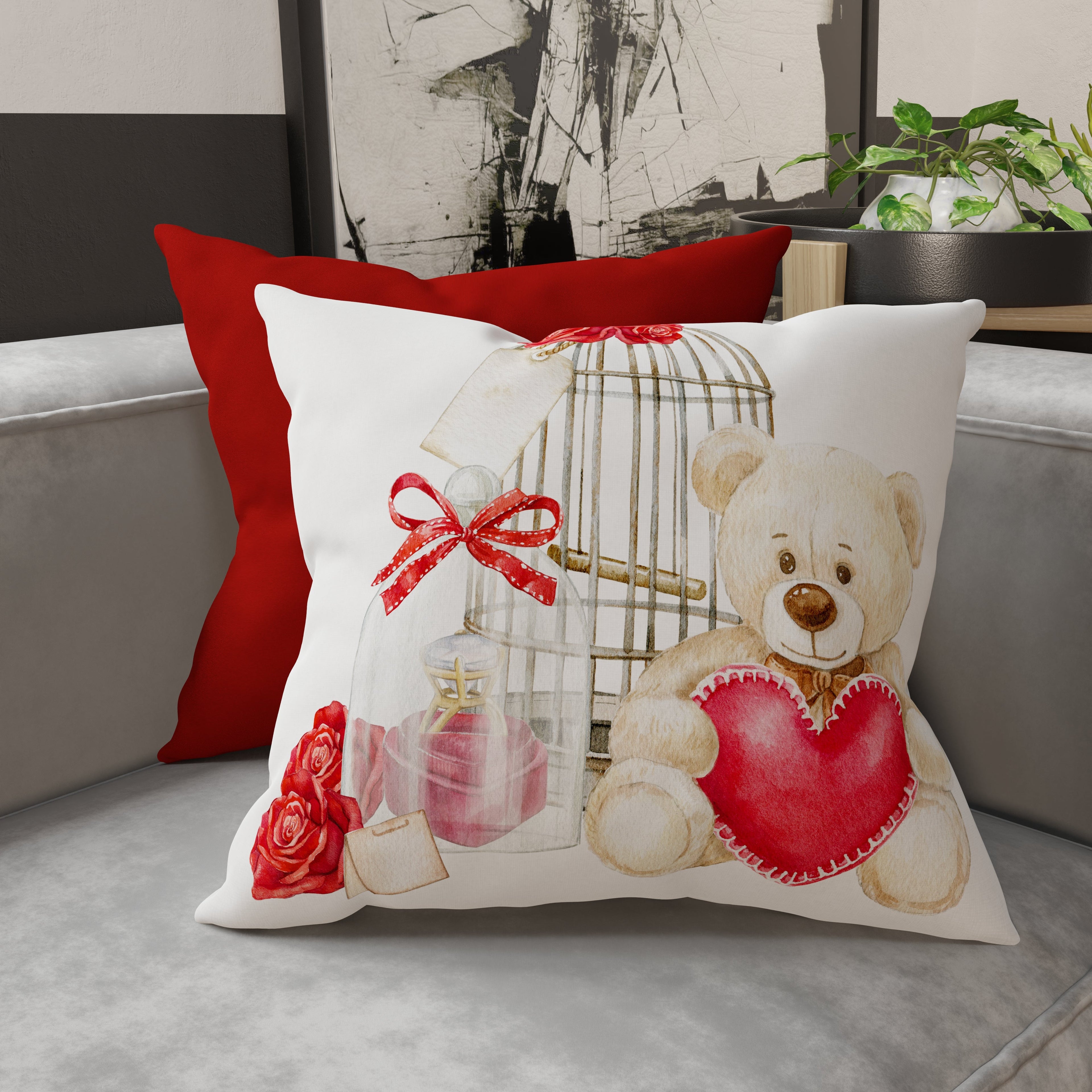 Cuscini, Copricuscini Divano, Cuscini Arredo in Stampa Digitale Teddy Heart
