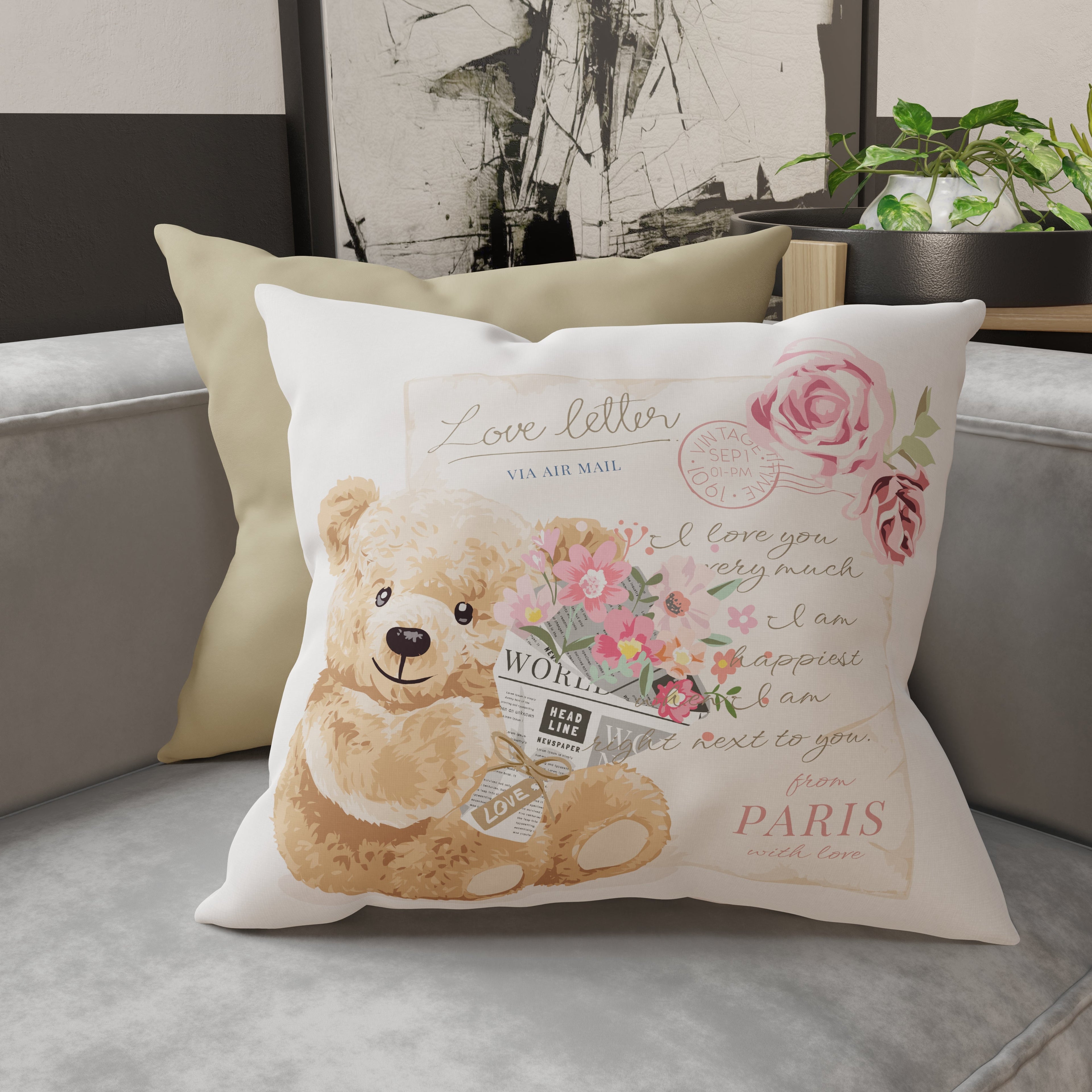 Cuscini, Copricuscini Divano, Cuscini Arredo in Stampa Digitale Teddy Love Letter