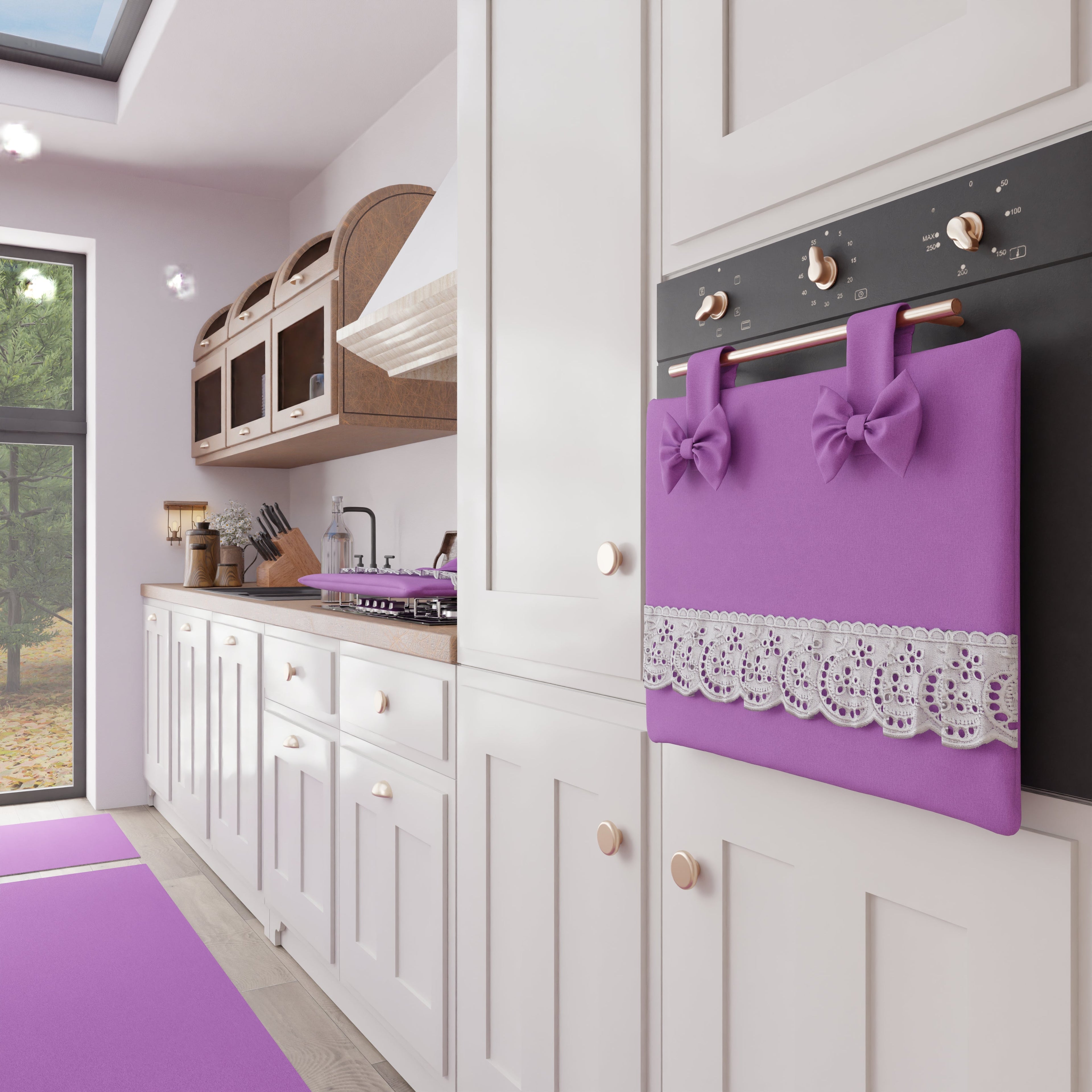 Copriforno Elegante Shabby Chic con Pizzo e Fiocchi Lilla