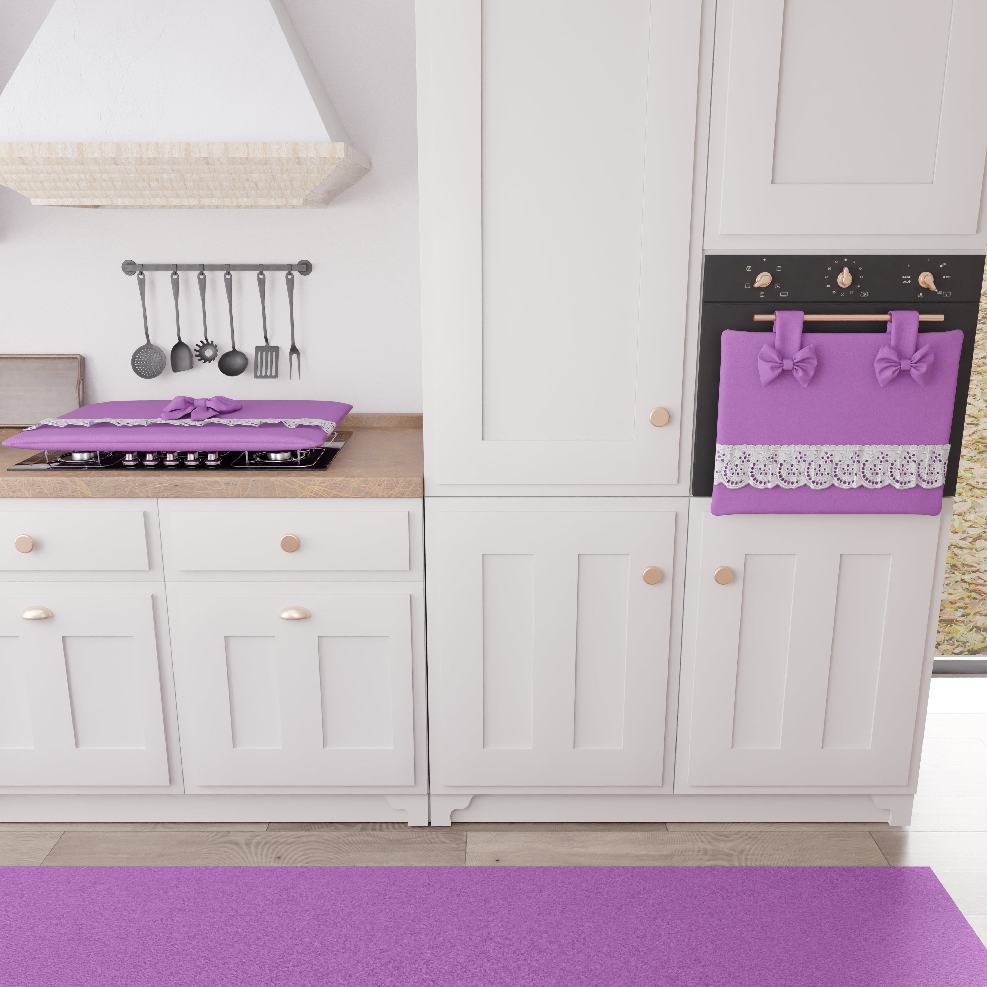 Coprifornello Coprifuochi Shabby Chic con Pizzo e Fiocco Lilla