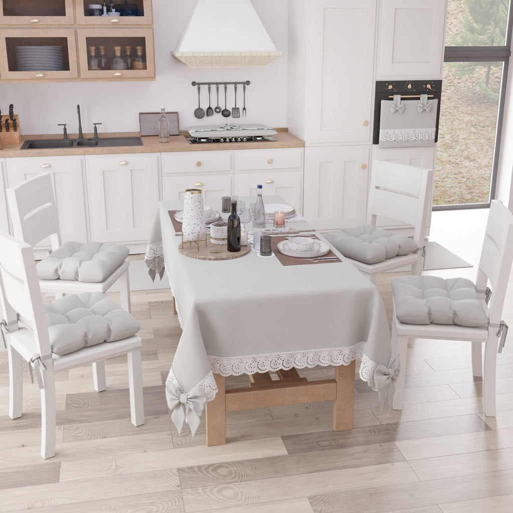 Coprifornello Coprifuochi Shabby Chic con Pizzo e Fiocco Grigio Chiaro