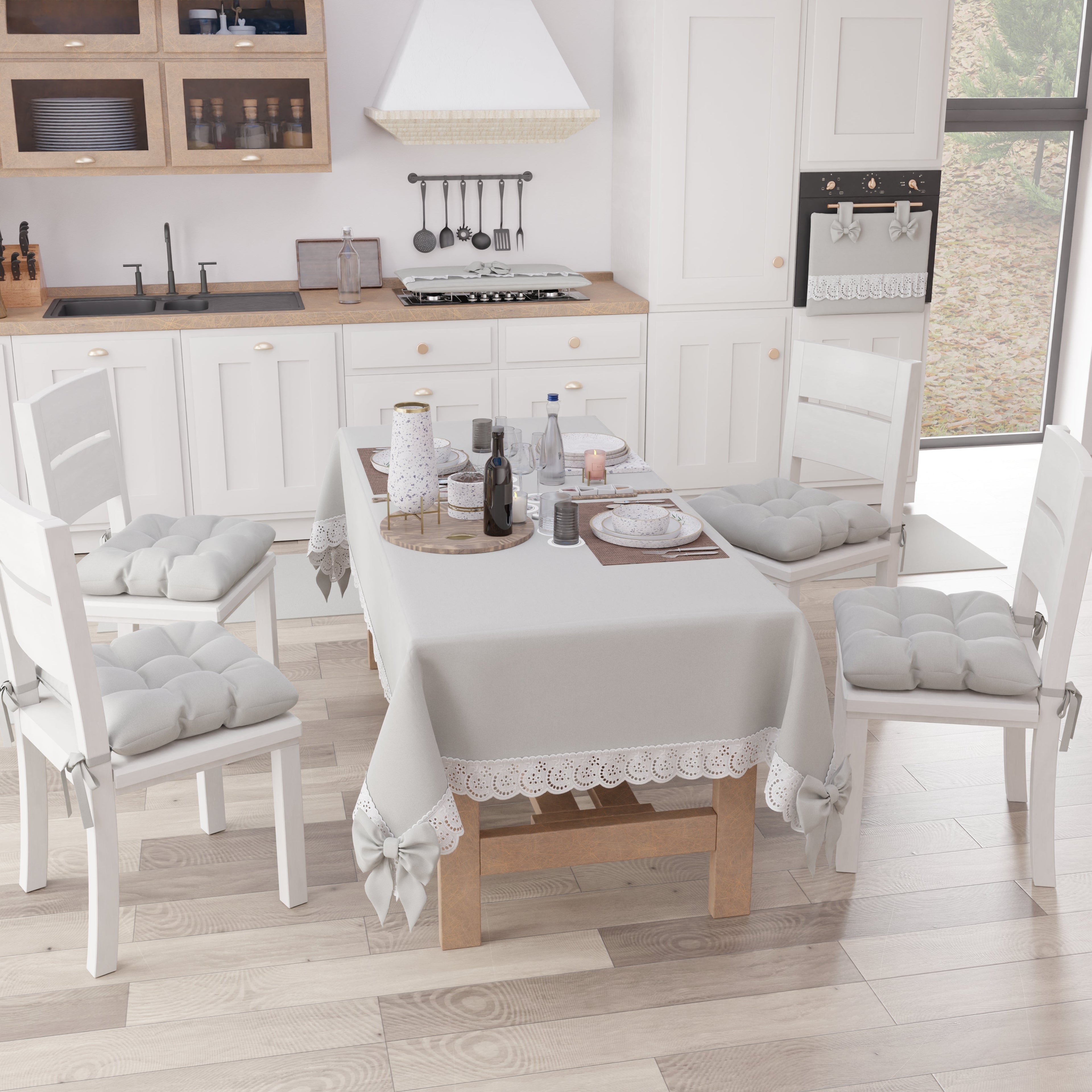 Coprifornello Coprifuochi Shabby Chic con Pizzo e Fiocco Grigio Chiaro