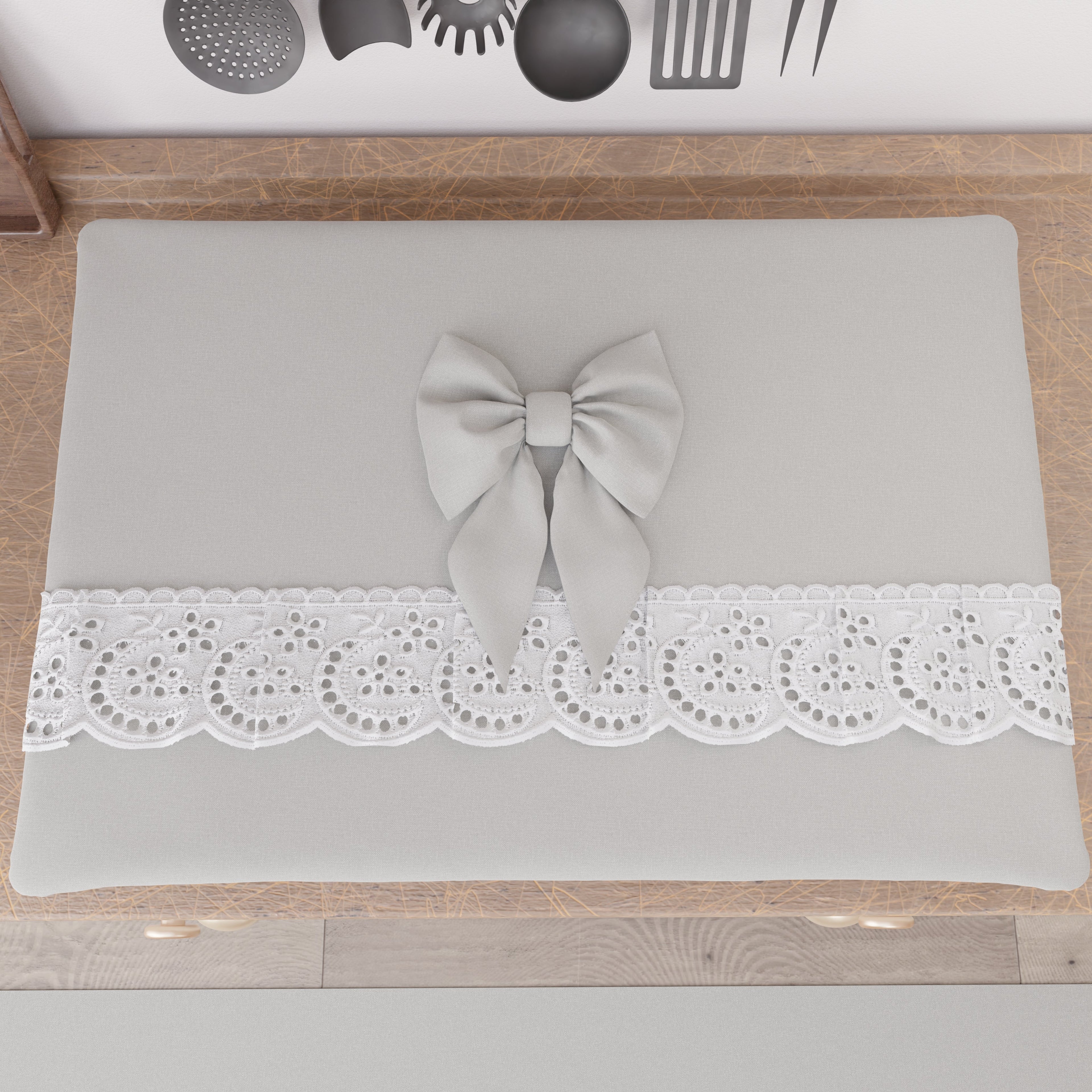 Coprifornello Coprifuochi Shabby Chic con Pizzo e Fiocco Grigio Chiaro