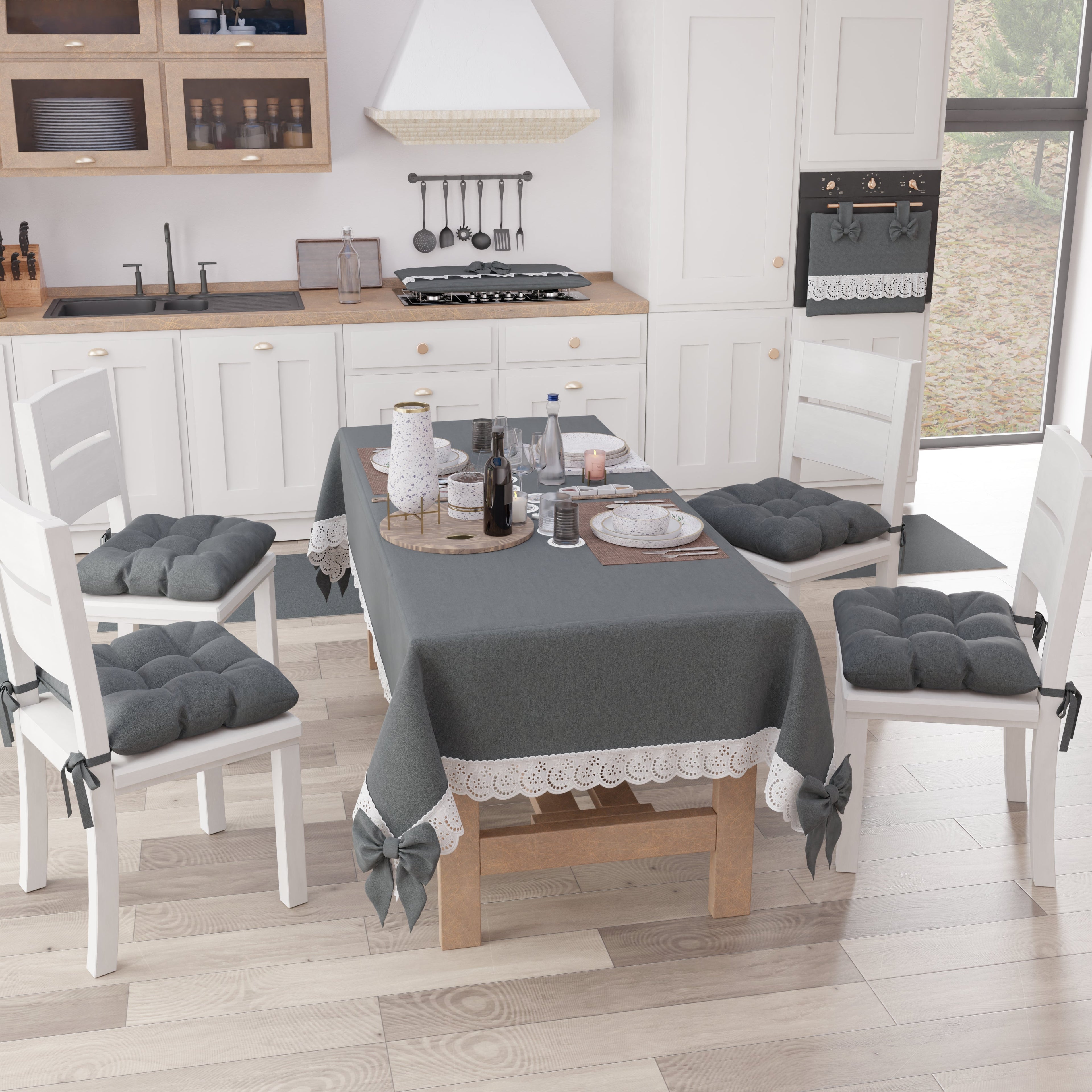 Coprifornello Coprifuochi Shabby Chic con Pizzo e Fiocco Grigio Scuro