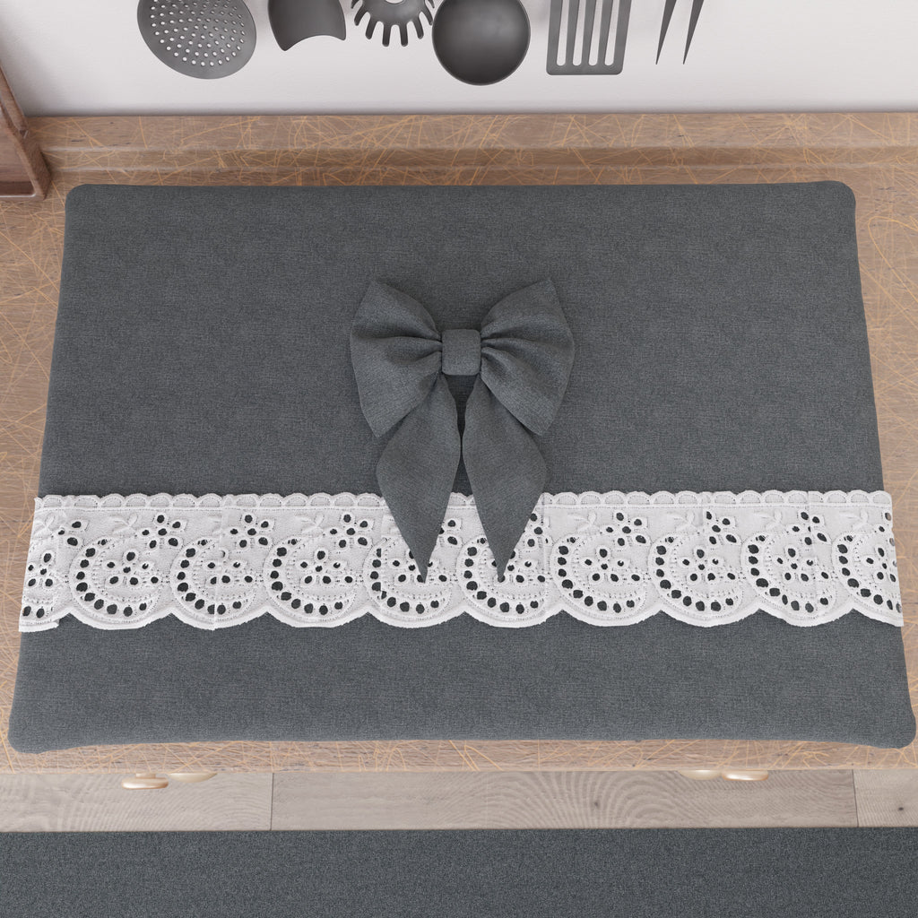 Coprifornello Coprifuochi Shabby Chic con Pizzo e Fiocco Grigio Scuro