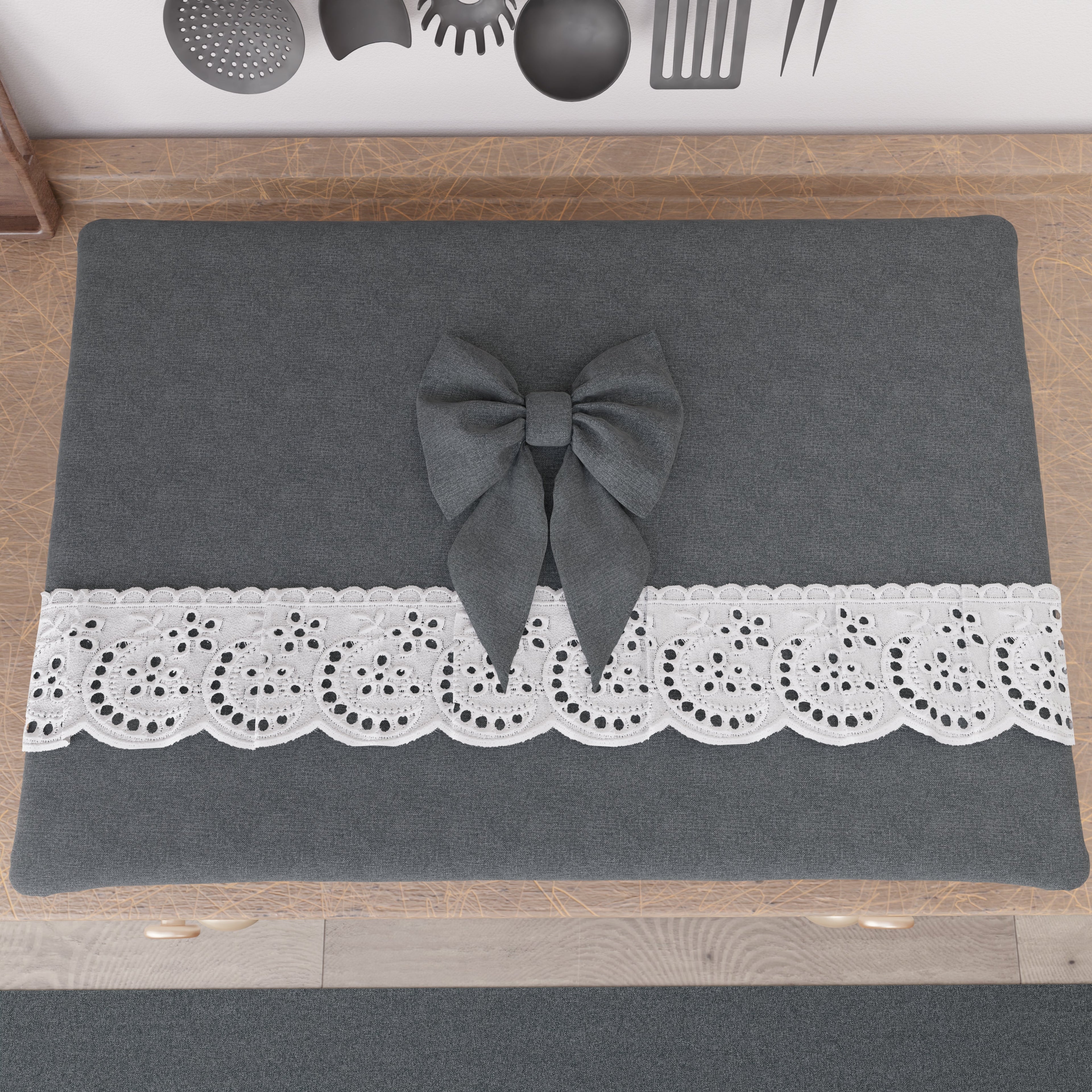 Coprifornello Coprifuochi Shabby Chic con Pizzo e Fiocco Grigio Scuro