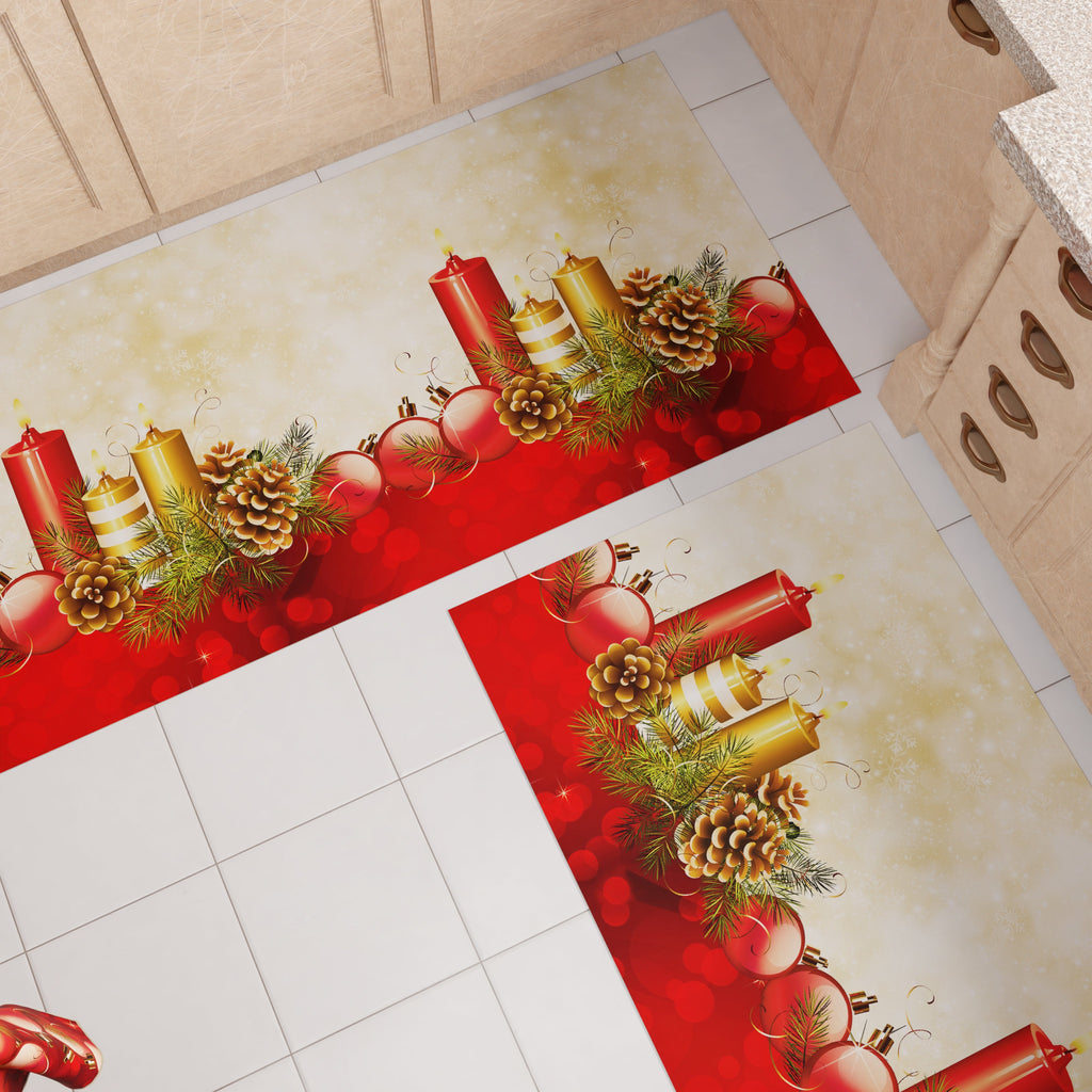 Tappeto Cucina Natalizio Antiscivolo Passatoia Natalizia Cucina lavabile, Candele