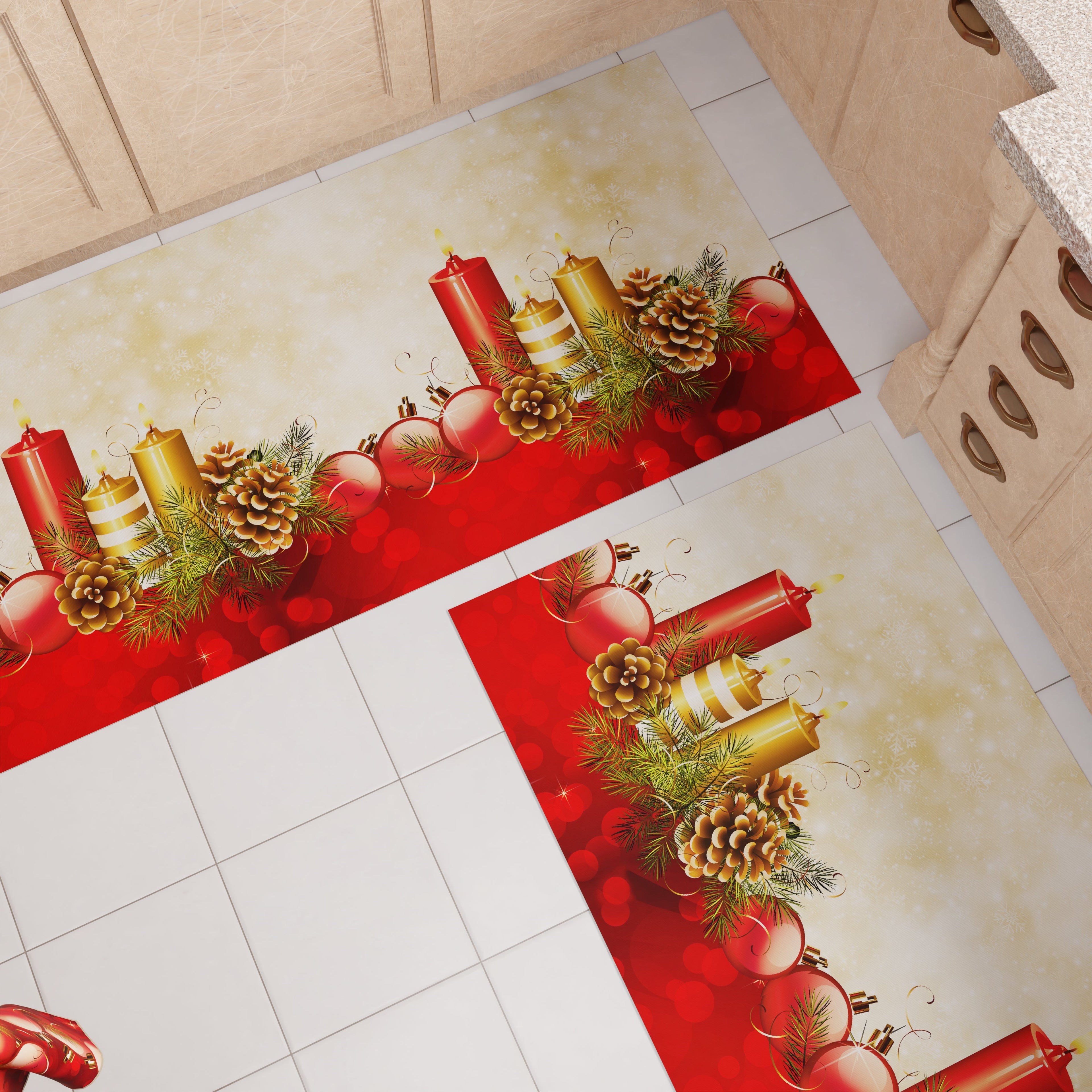 Tappeto Cucina Natalizio Antiscivolo Passatoia Natalizia Cucina lavabile, Candele