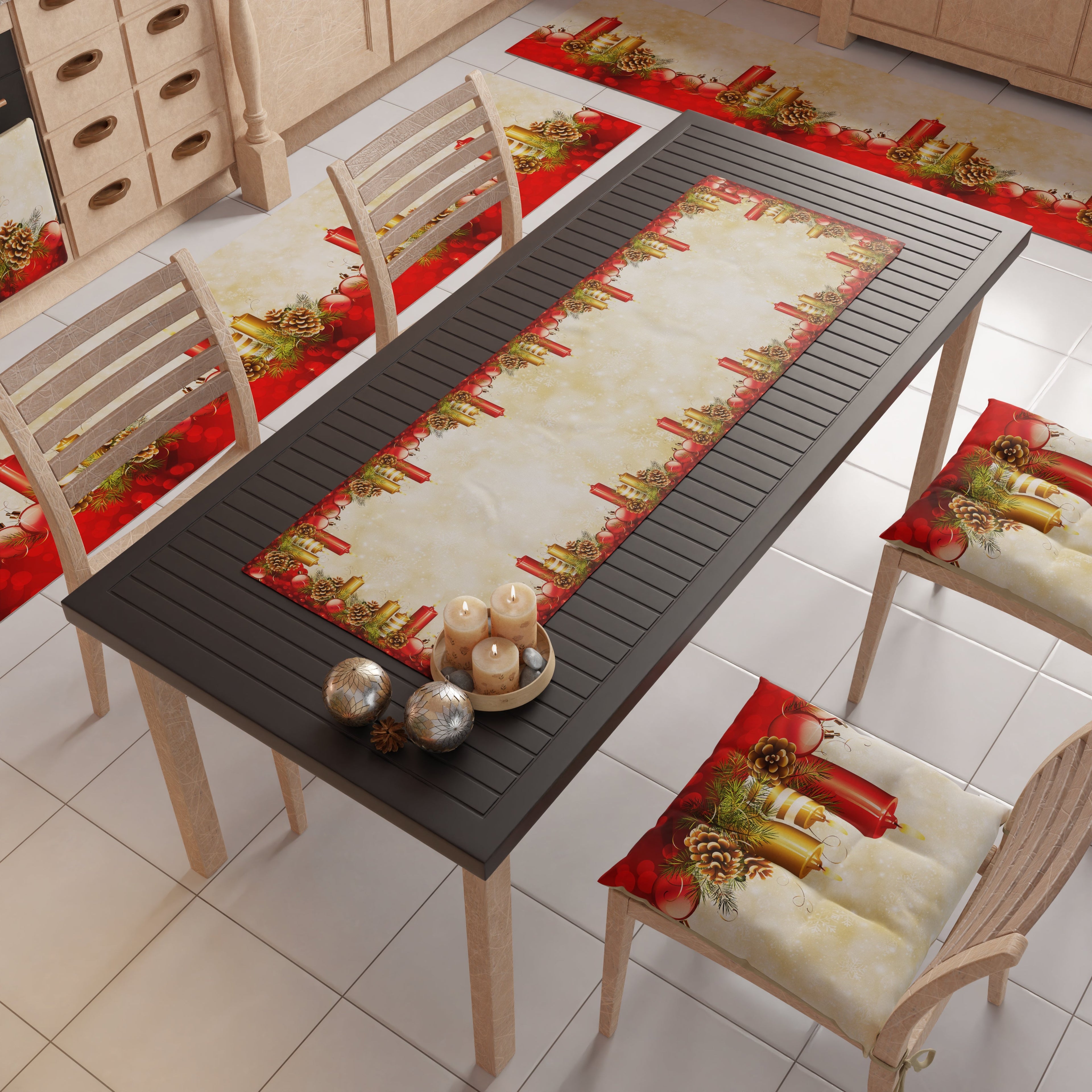 Runner Tavola Natalizio, Tovaglia Runner Natalizia, Runner Cucina Candele