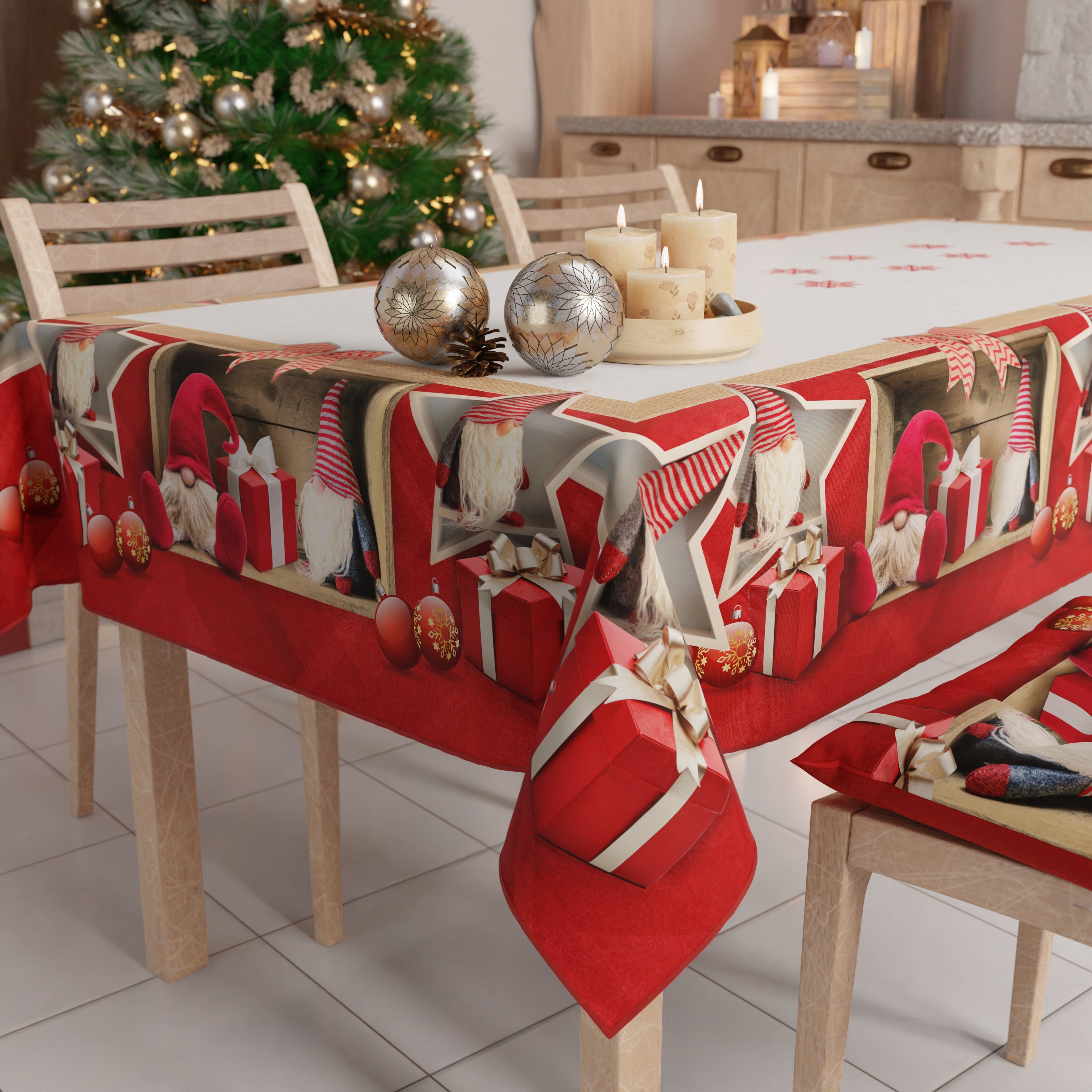 Tovaglia Natalizia, Tovaglia da tavola Antimacchia, Copritavolo da Cucina Elfo