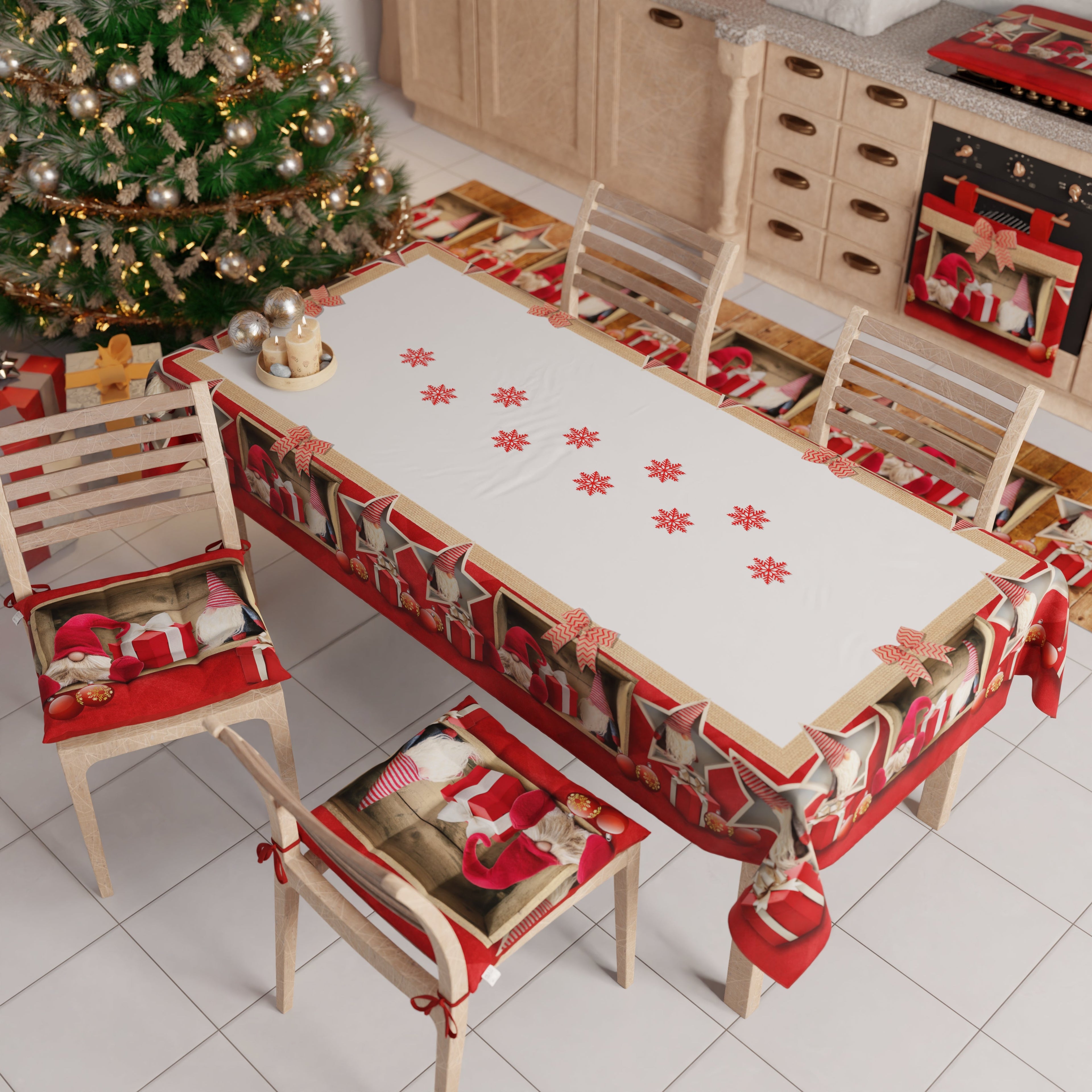 Tovaglia Natalizia, Tovaglia da tavola Antimacchia, Copritavolo da Cucina Elfo