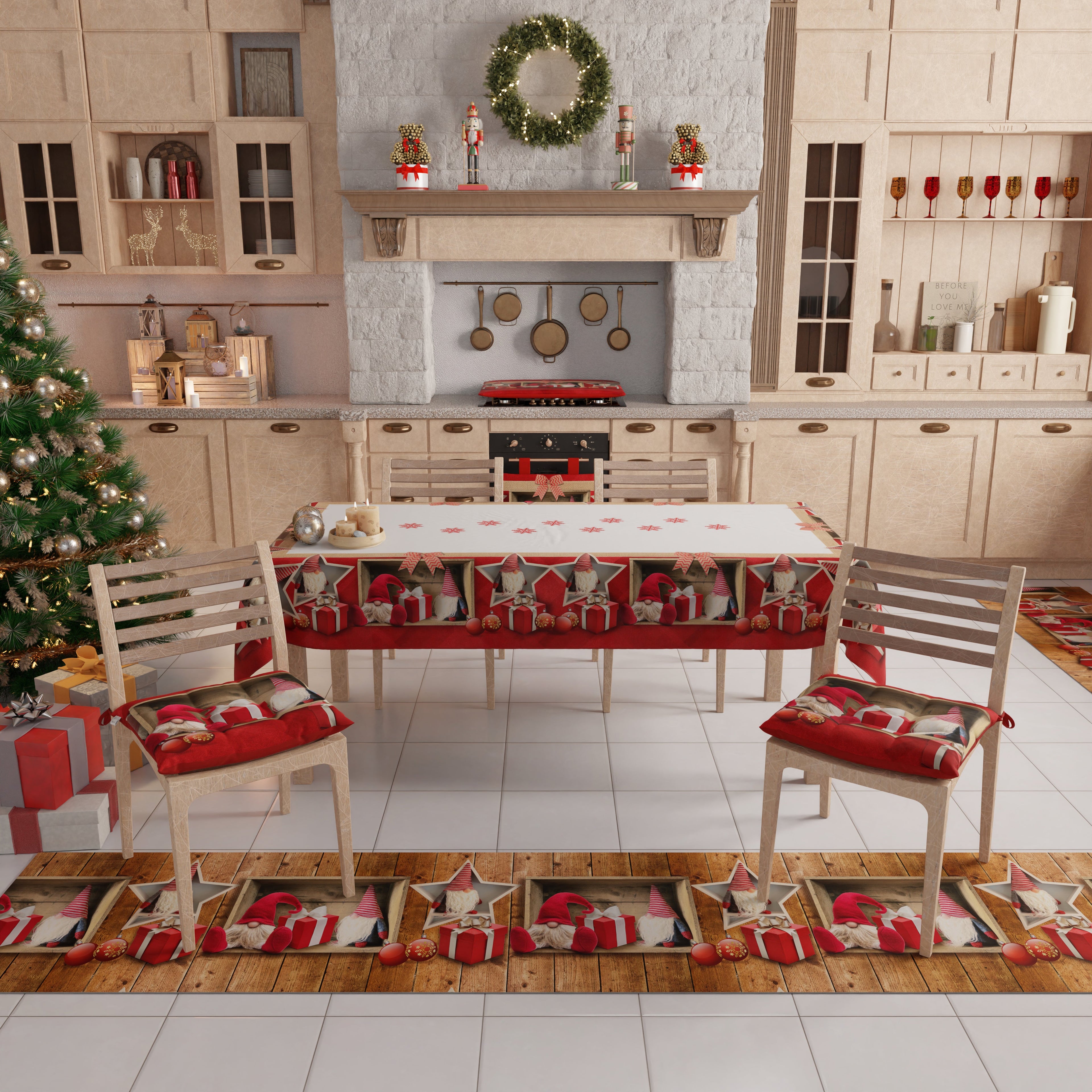 Tovaglia Natalizia, Tovaglia da tavola Antimacchia, Copritavolo da Cucina Elfo