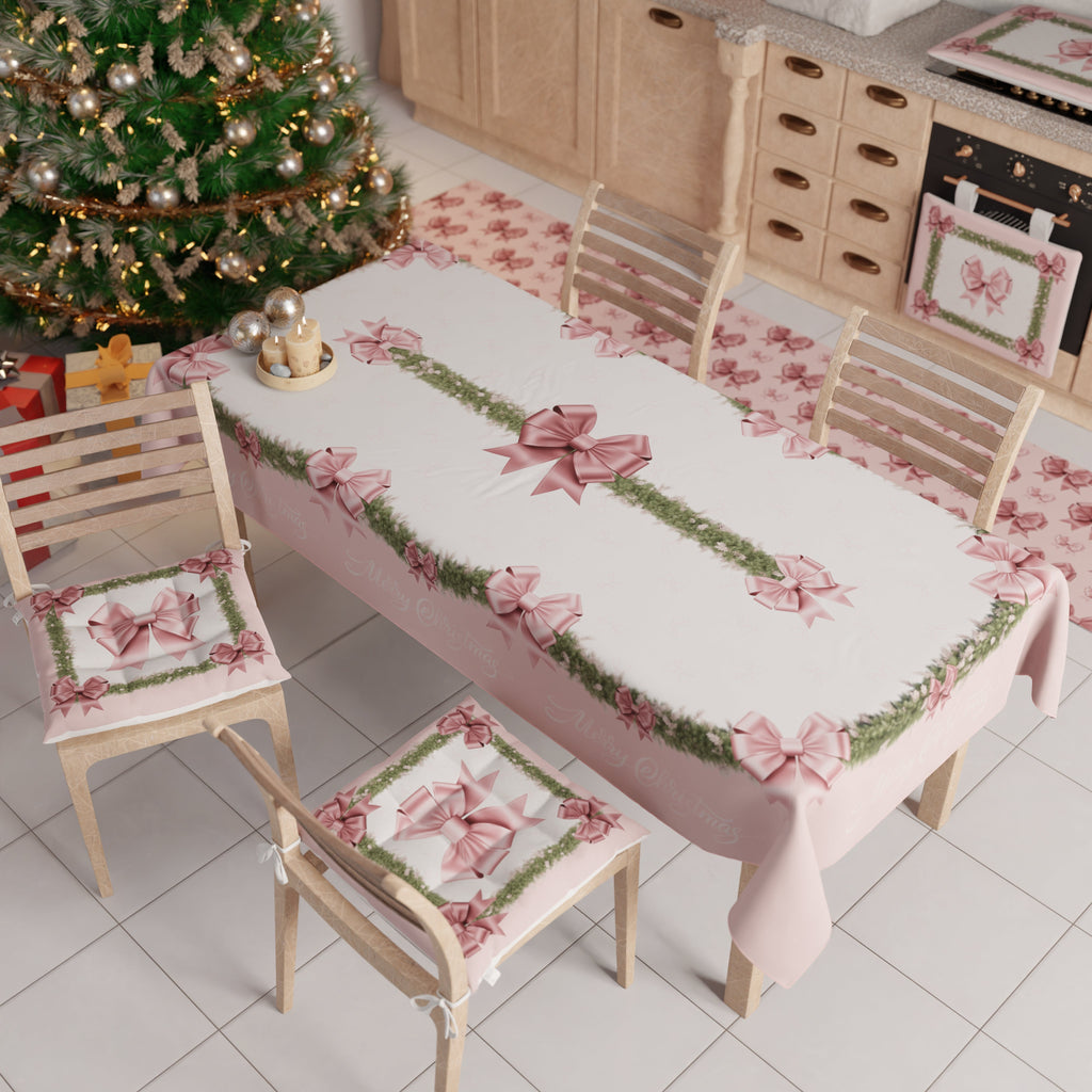 Tovaglia Natalizia, Tovaglia da tavola Antimacchia, Copritavolo da Cucina Fiocco Rosa Piume