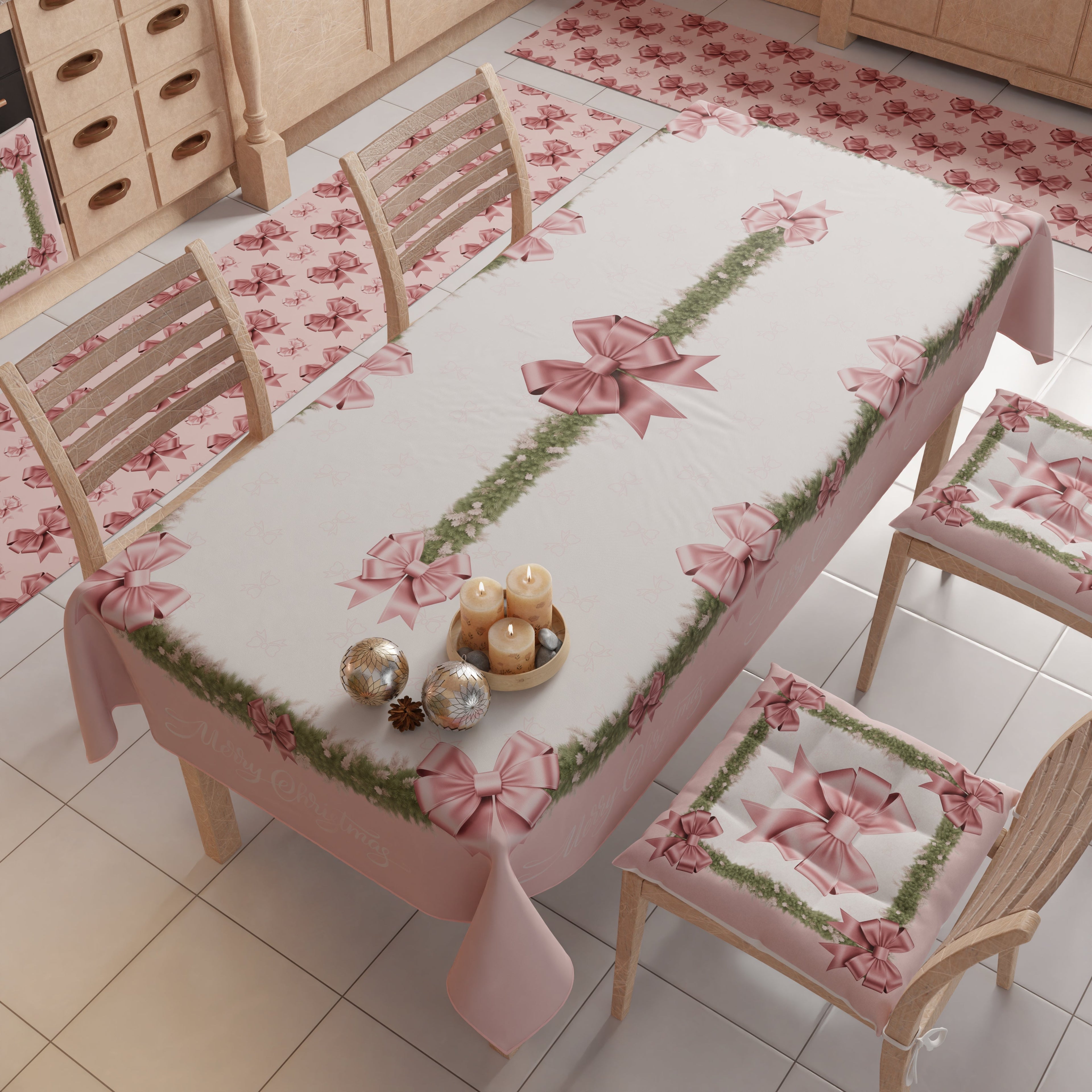 Tappeto Cucina Natalizio Antiscivolo Passatoia Natalizia Cucina lavabile Fiocco Rosa Piume